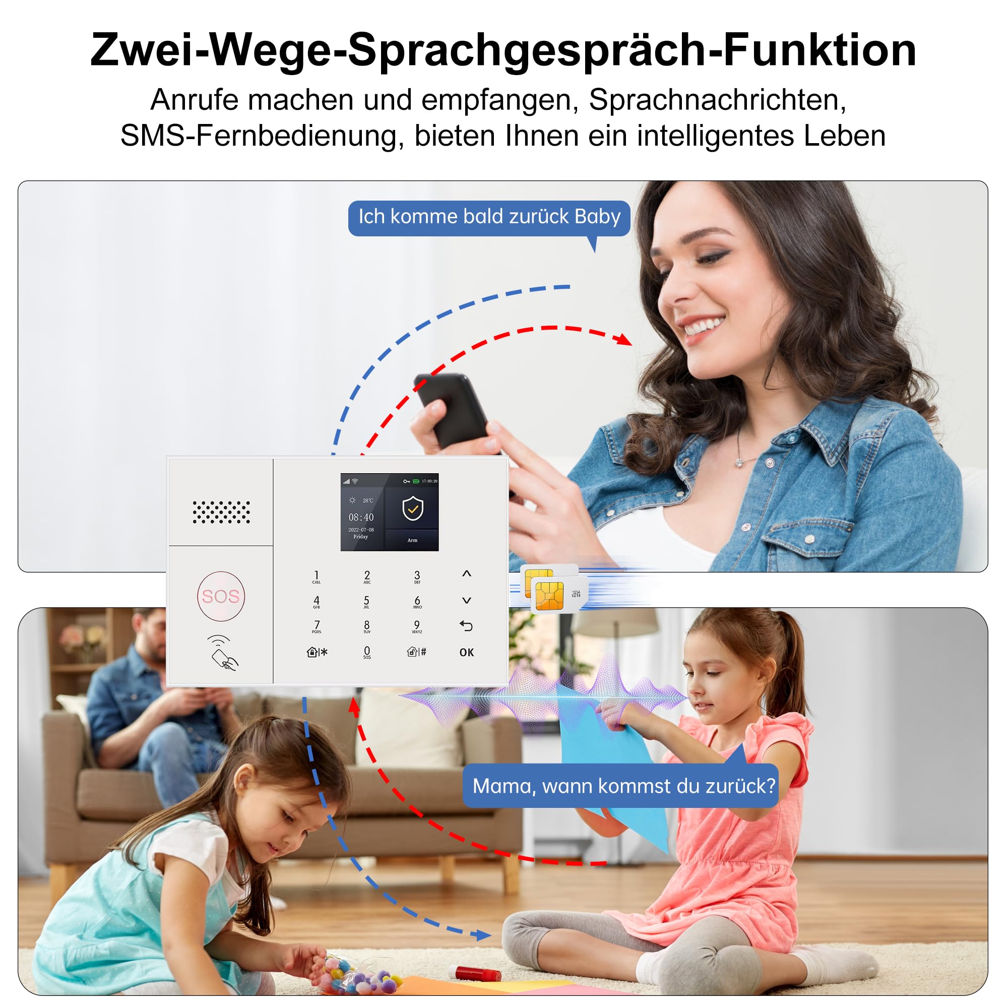 Alarmanlage Haus WLAN, Touchscreen, App-Steuerung– 13-teiliges Sicherheitssystem für Haus, Alarmsystem für zuhause mit Bewegungsmelder, Tür sensoren, Fernbedienungen, Alarmsirene