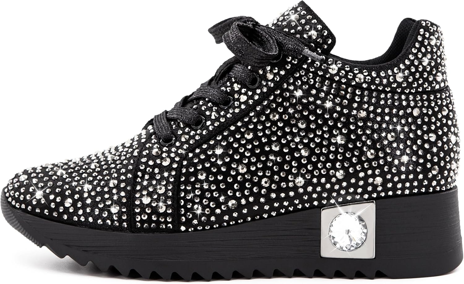 Women's Fashion Glitter Sneakers Platform Wedge Shoes Sparkly Rhinestone High Top Sneakers Trendy Sequin Shoes Wedding Bride Dress - Image 3