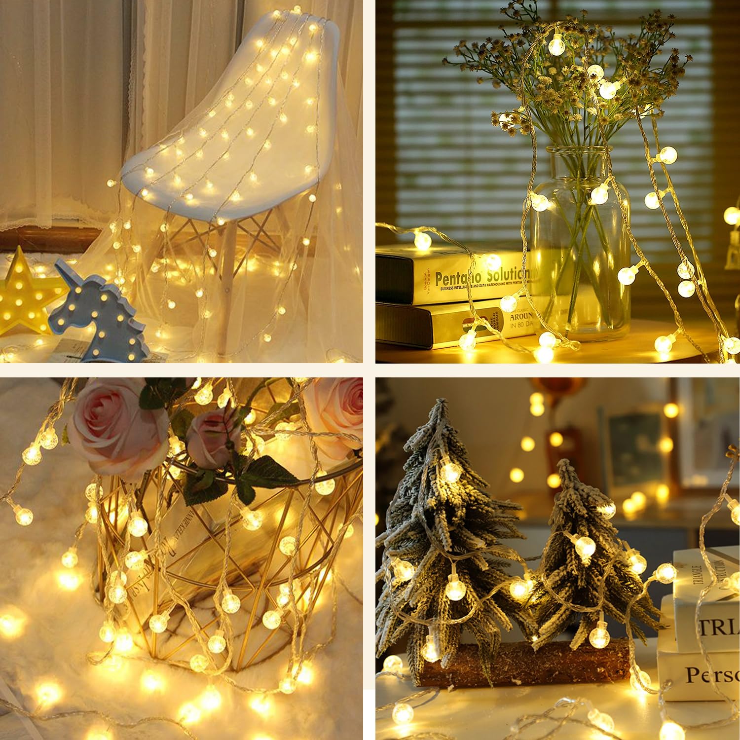 taiyongkang Guirnalda Luces 15m 100 LED con Bolas de Cristal, Enchufe y 8 Modos, Luces Decorativas para Interior, Guirnalda Luces Exterior IP44 para Navidad, Terraza y Jardín