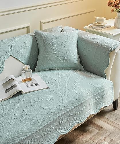 Miniatura 3 de Funda acolchada de algodón con diseño floral de hojas para sofá, casa de campo con bordado rústico, funda suave y antideslizante para sofá,