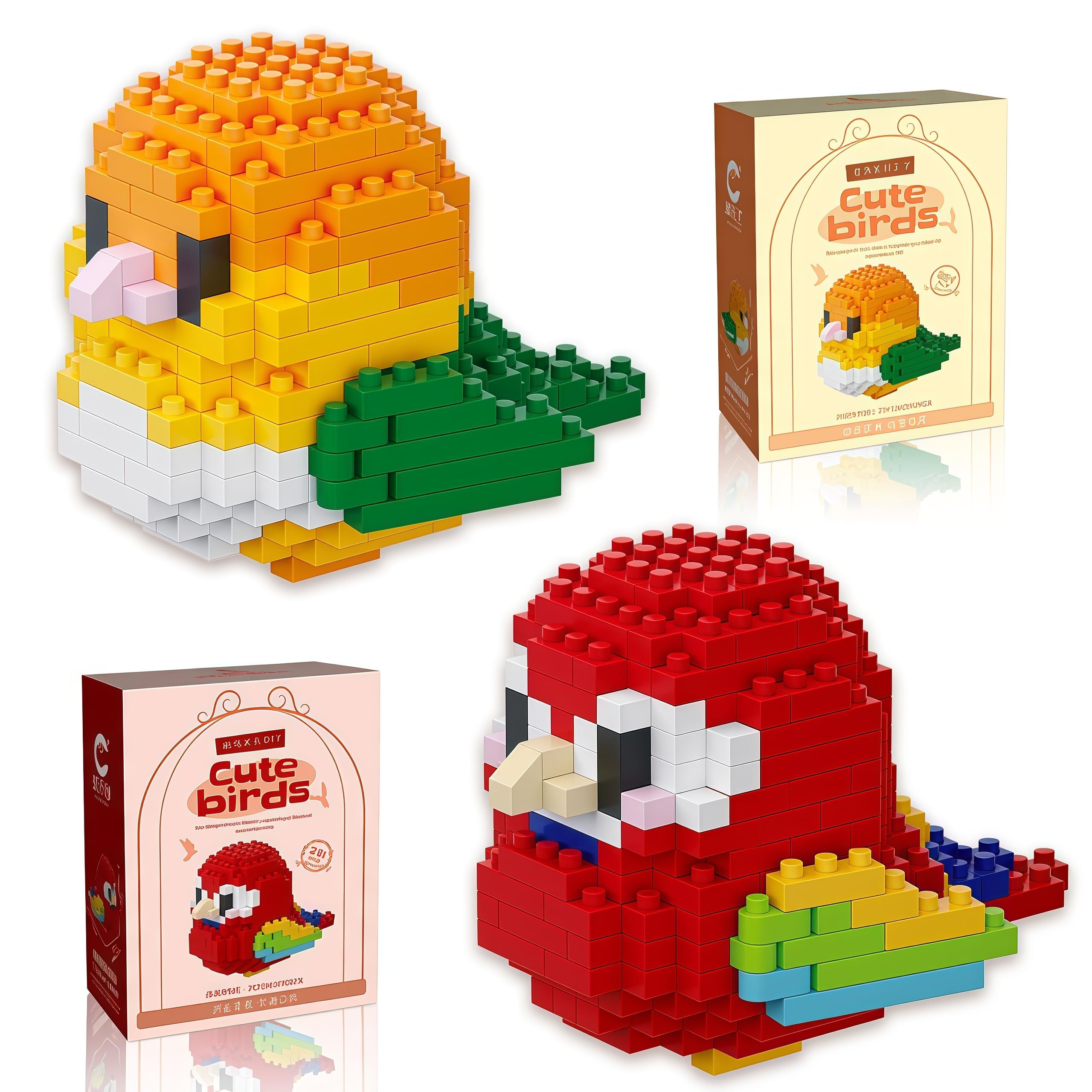 Parrot Micro Building Bricks Kit, 2PCS Parrot Micro Mini Building Block Sets, 3D Mini Puzzle Blocks Micro Building Block Figures for Adults and Children