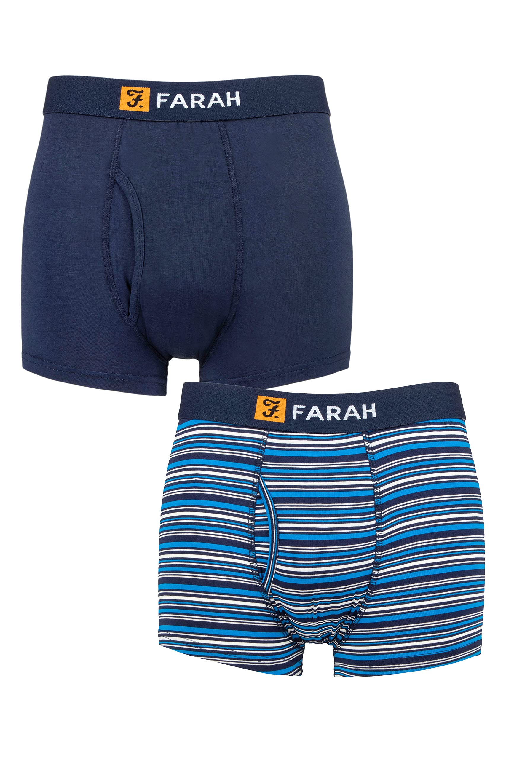 Farah Mens Classic Striped and Plain Bamboo Keyhole Trunks Pack of 2 Navy/Blue XL
