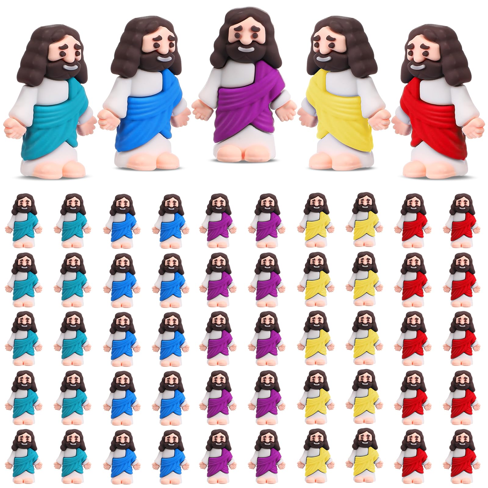 Bememo 50 Pcs Mini Jesus Figures Original Design Jesus Toys Little Figures to Hide and Seek Sunday School Religious Easter Party Favors Gift(Multicolor)