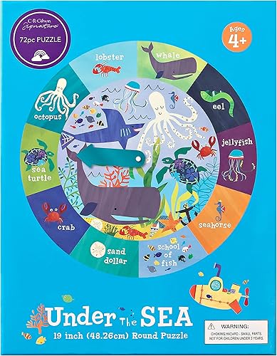 Miniatura 2 de C.R Gibson BJPR-22042 Under The Sea - Rompecabezas redondo de 72 piezas para niños, 19 pulgadas de profundidad