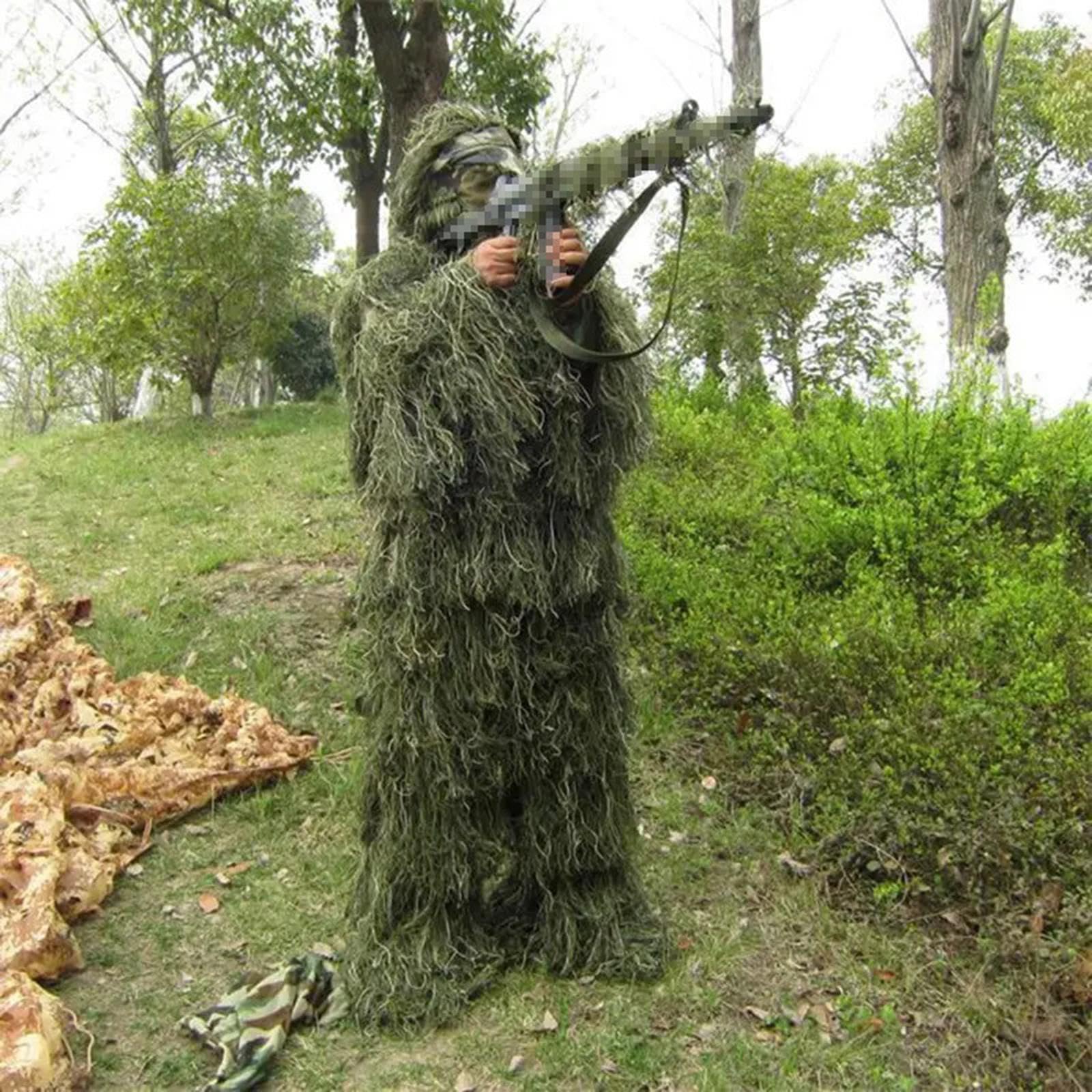 Traje Ghillie para Hombre, Pantalón, Sombrero, Disfraz de Bosque con Bolsa de Almacenamiento, Conjunto Uniforme para Observación de Aves, Jardinería,