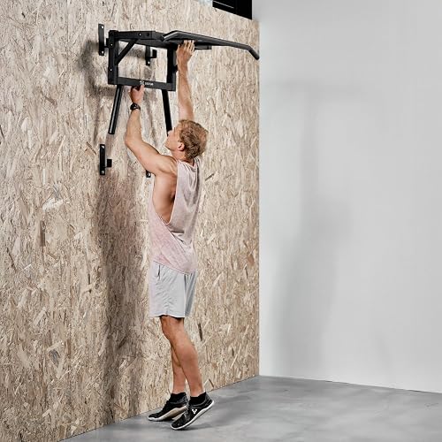ERIC FLAG Sbarra Trazioni a Muro 2 in 1 Trazioni & Dips | Acciaio Rinforzato, Carico Max 250 kg | Montaggio su Parete Cemento/Mattoni, Kit Fissaggio Incluso | Stazione Trazioni Dips Multi-Grip - 3