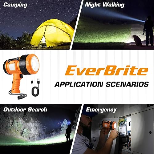 Miniatura 8 de EverBrite Foco recargable Zoomable con soporte plegable, linterna LED de mano con 5 modos, rango de 1,968.5 ft, luz de punto para caza, barco,