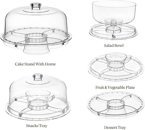 Miniatura 3 de HABIBEE 6-in-1 Soporte multifuncional de acrílico con cúpula para servir pasteles, 12 pulgadas