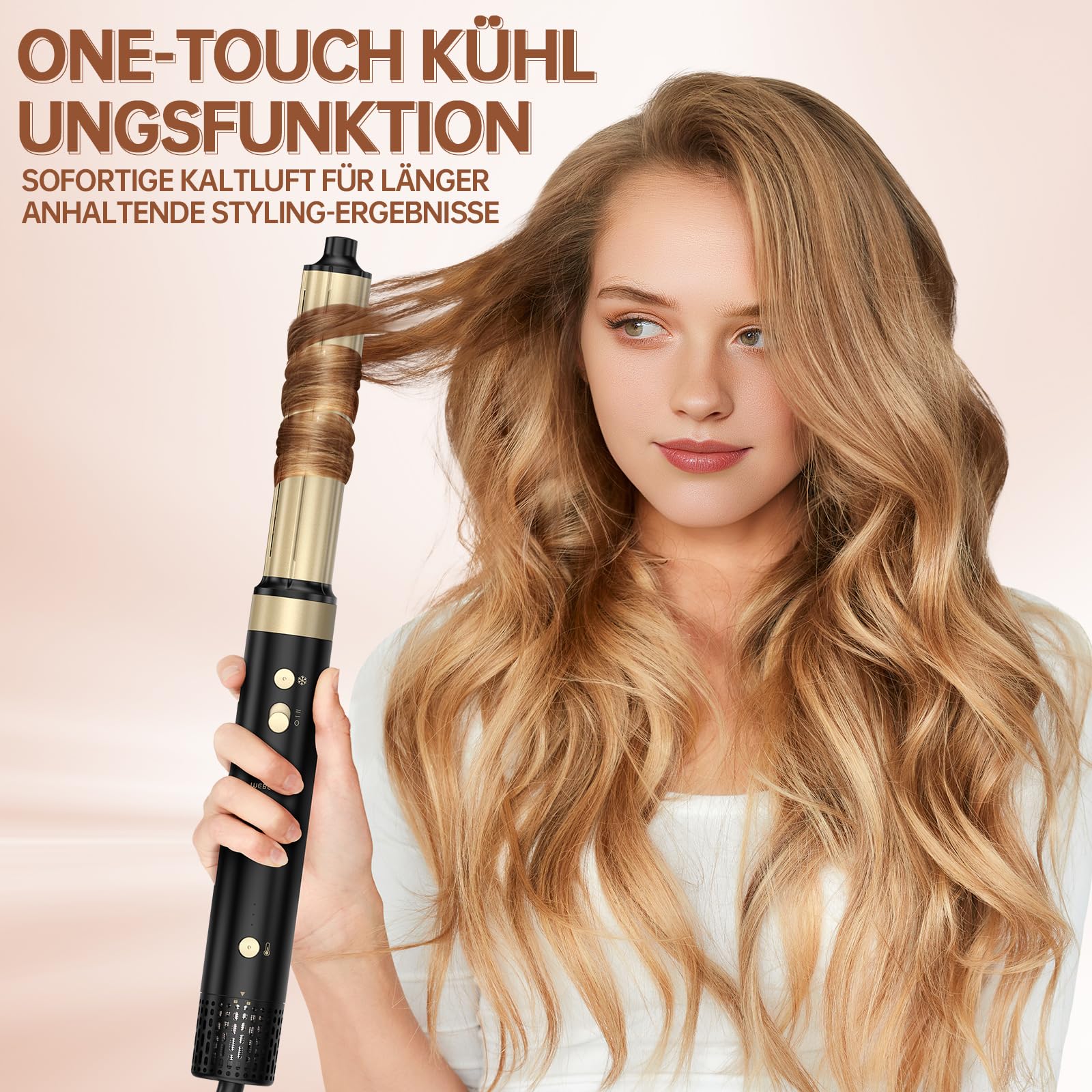 webeauty 6 in1 Hairstyler Airstyler Haarstyler Haartrockner Dual Voltage | mit Warmluftbürste Föhnbürste Auto Lockenstab 110,000U/Min Ionen rundbürste föhn 500 Millionen Rundbürstenföhn