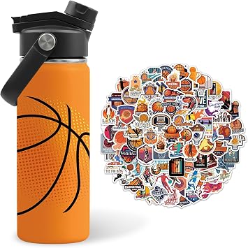 Basketball Water Bottle for Son Daughter, Stainless Steel Insulated Tumbler with Straw Lid and Handle, 18oz Reusable Leak-Proof Bottle for Sports