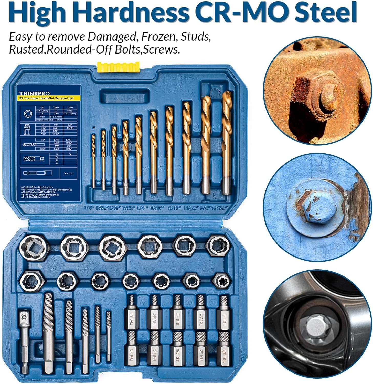39Pcs Bolt Extractor Set and Drill Bit Kit,Multi-Spline Screw Extractors,Easy Out Broken Lug Nut Extraction Socket Set for Damaged,Frozen,Studs,Rusted,Rounded-Off Bolts,Screws (39-piece)