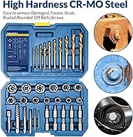 Vista 6 de Juego de 39 piezas de extractor de pernos y kit de brocas, extractores de tornillos de splines múltiples, juego de zócalos de extracción fácil