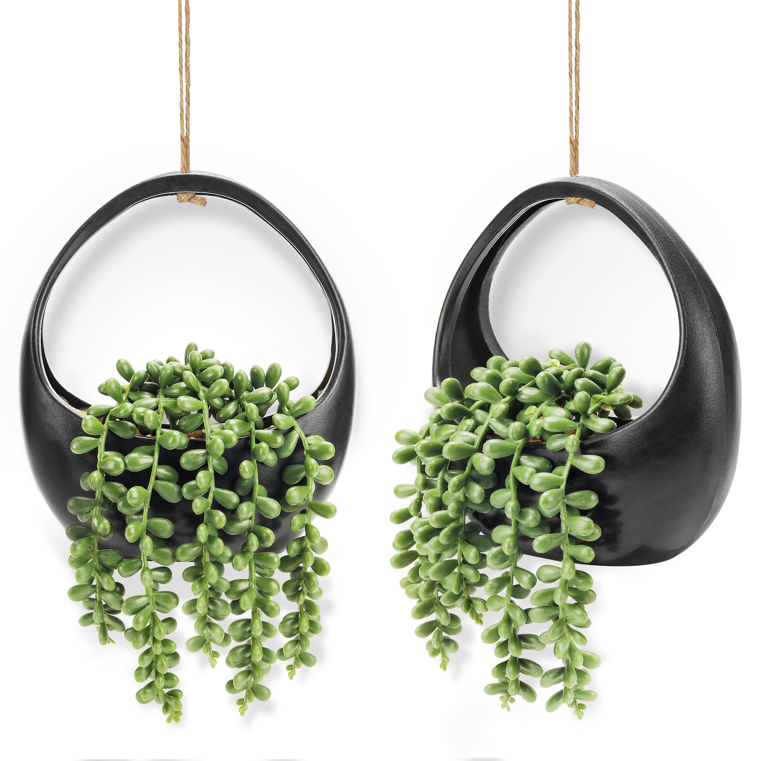 Der Rose 2 Pack Fake Hanging Plants Artificial Succulents Plants Indoor for Black Boho Bathroom Wall Decor