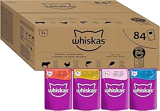 Whiskas Senior 7+ Katzennassfutter Gemischte Auswahl in Gelee, 84 Portionsbeutel, 84x85g (1 Großpackung) – Hochwertiges Katzenfutter nass, für Katzen ab 7 Jahren und älter product image