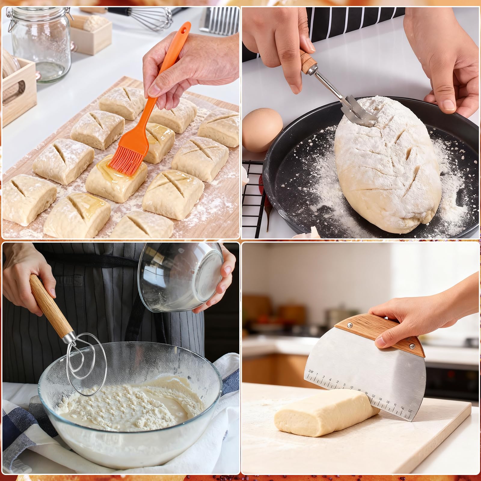 Banneton Pour Pain, 31 Pièces Kit Pain au Levain-Corbeille à Pain avec Grattoir à Pâte, Mélangeur à Pâte, Lame Boulanger Idéal Set de Paniere a Pain pour les Pains et Levains