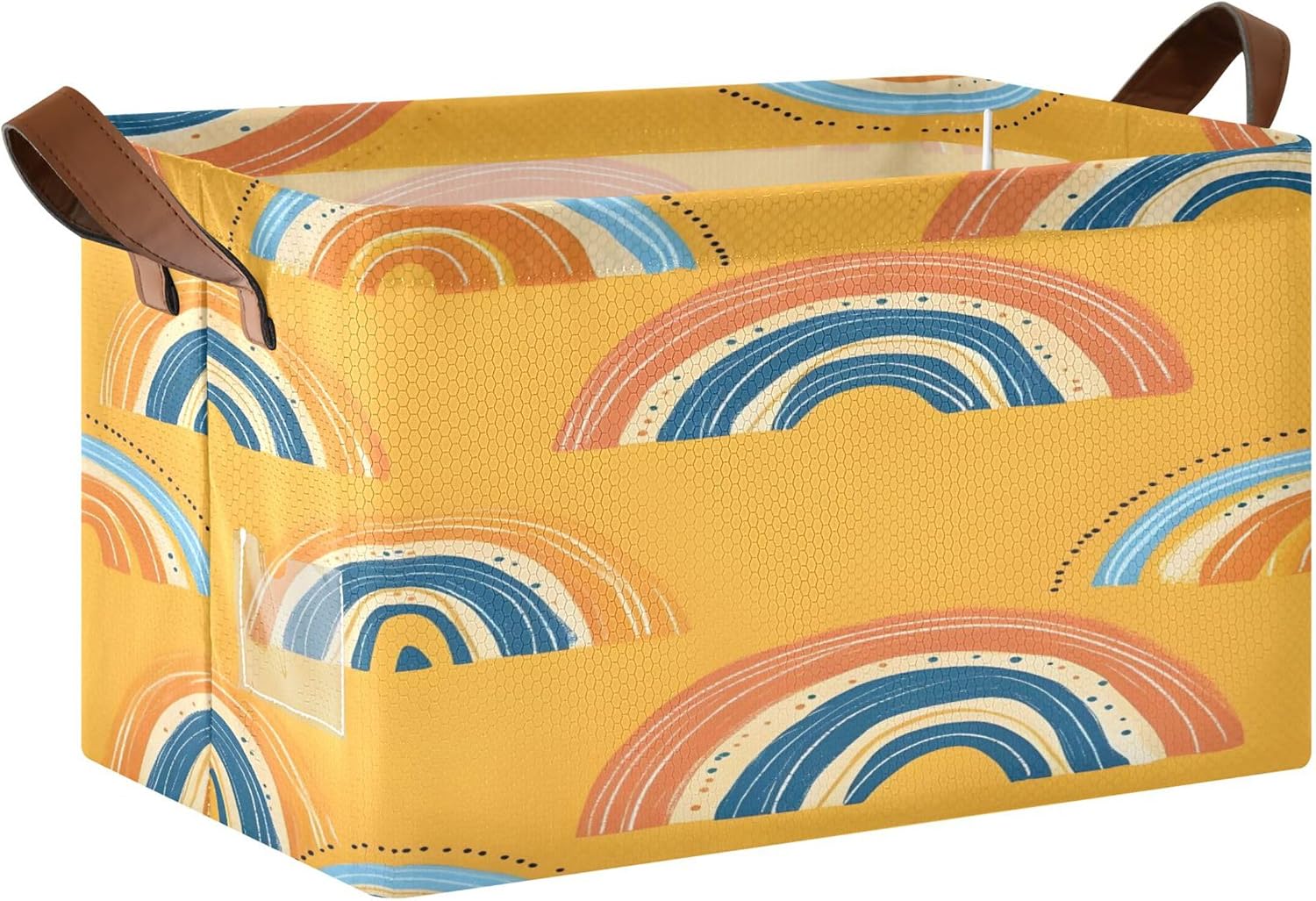 Colorful Rainbow Storage Basket with Handles, Waterproof Rectangular Book Gift Organizer for Home Decor