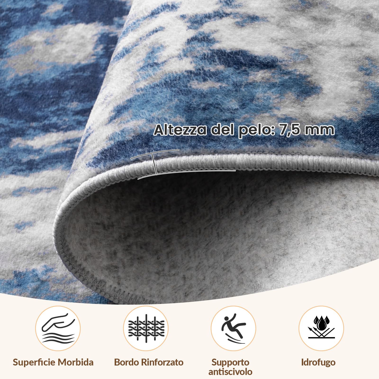 INOVADAY 150x210 cm Tappeto Lavabile in Lavatrice Tappeti Moderno Astratto Blu/Grigio