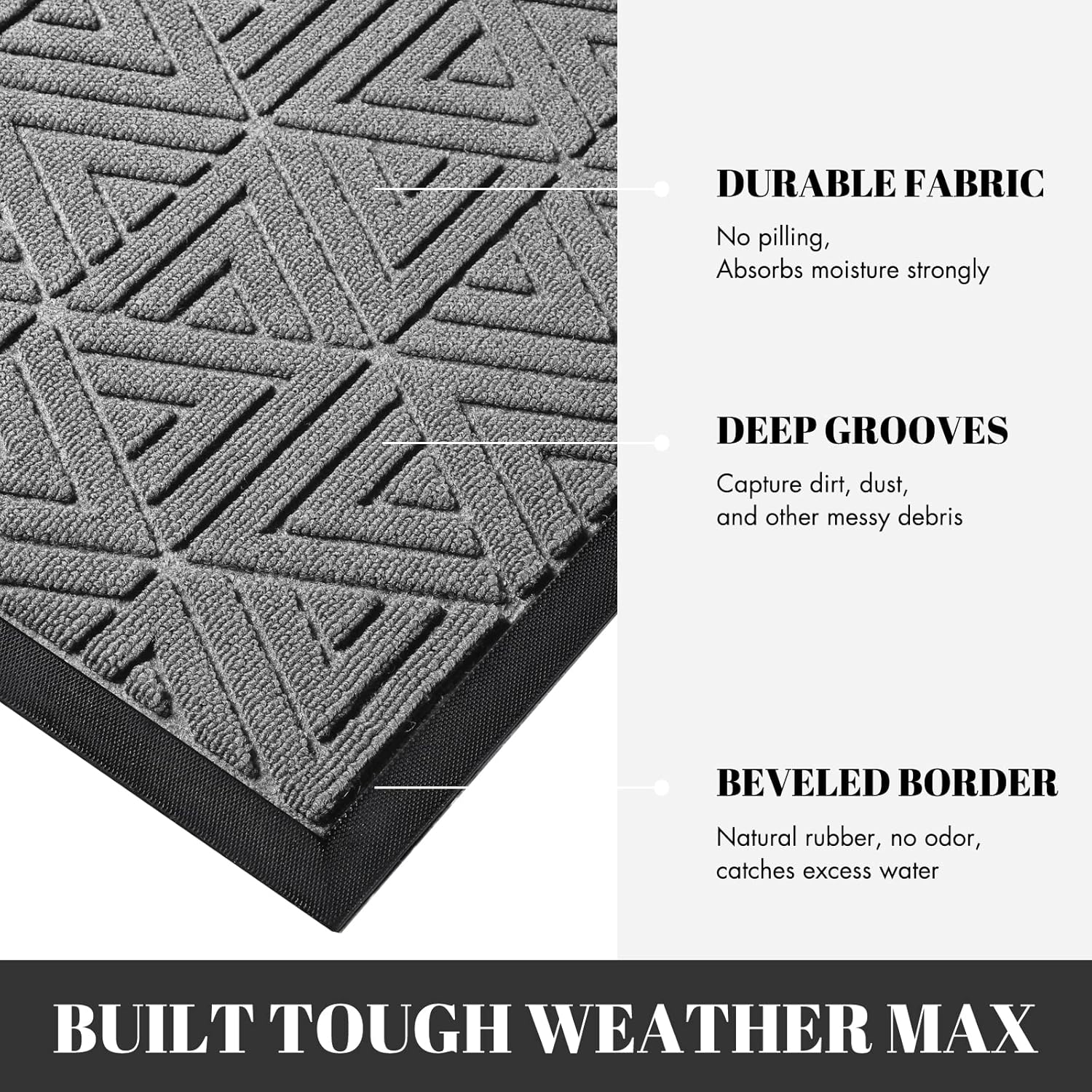 Yimobra Durable Front Entrance Door Mat, Heavy Duty Outdoor Indoor Doormat Entryway Floor Mat, Non Slip Rubber Backing, Easy Clean Shoe Scraper, Waterproof, Patio, Lawn, 29.5x17+36x24 Inch, Gray