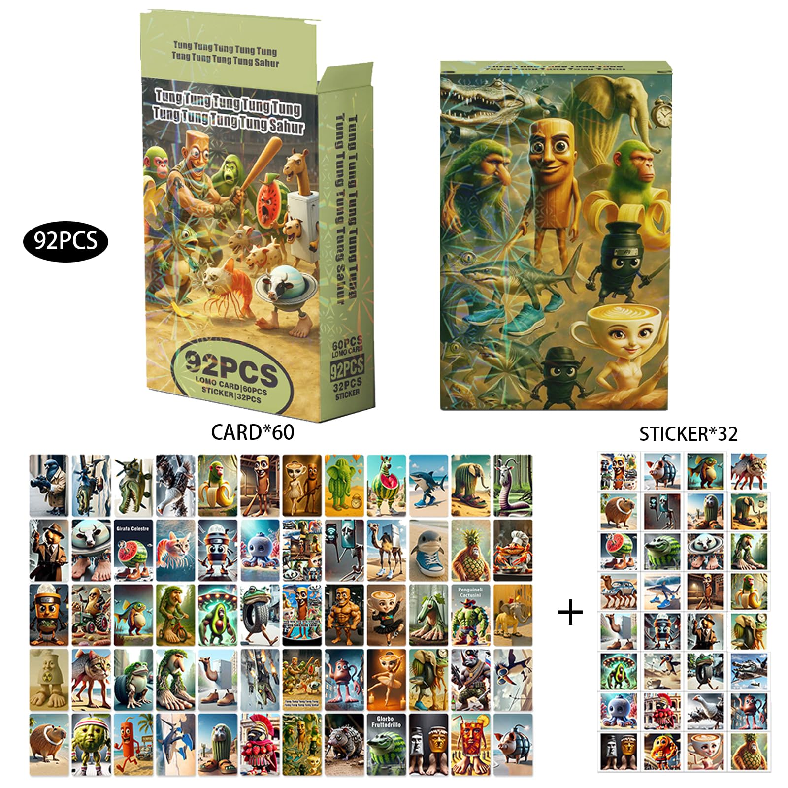 Set Carte Italian Brainrot – 60 Carte Da Collezione + 32 Adesivi, Gioco Psichedelico, Regalo Per Bambini E Ragazzi