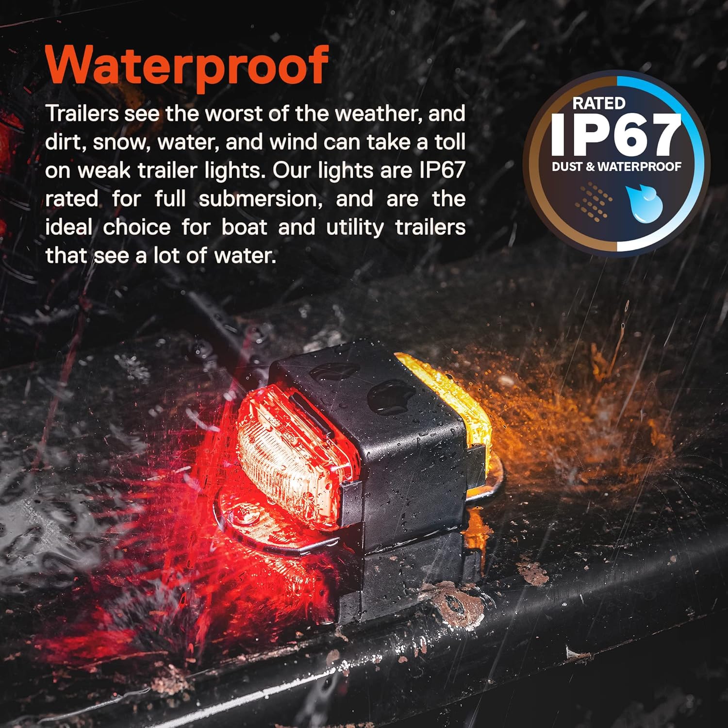 TRUE MODS 2pc 7" Amber + Red LED Trailer Fender Light Set [DOT Approved] [SAE P2] [IP67 Waterproof] Surface Mount Clearance Marker Lamp for Boat Enclosed Utility Cargo Trailer Hauler Car Truck
