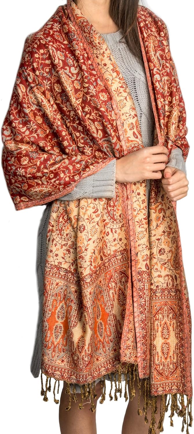 Tribe Azure Fair Trade Red Handloom Floral Shawl Large Wrap Scarf Throw