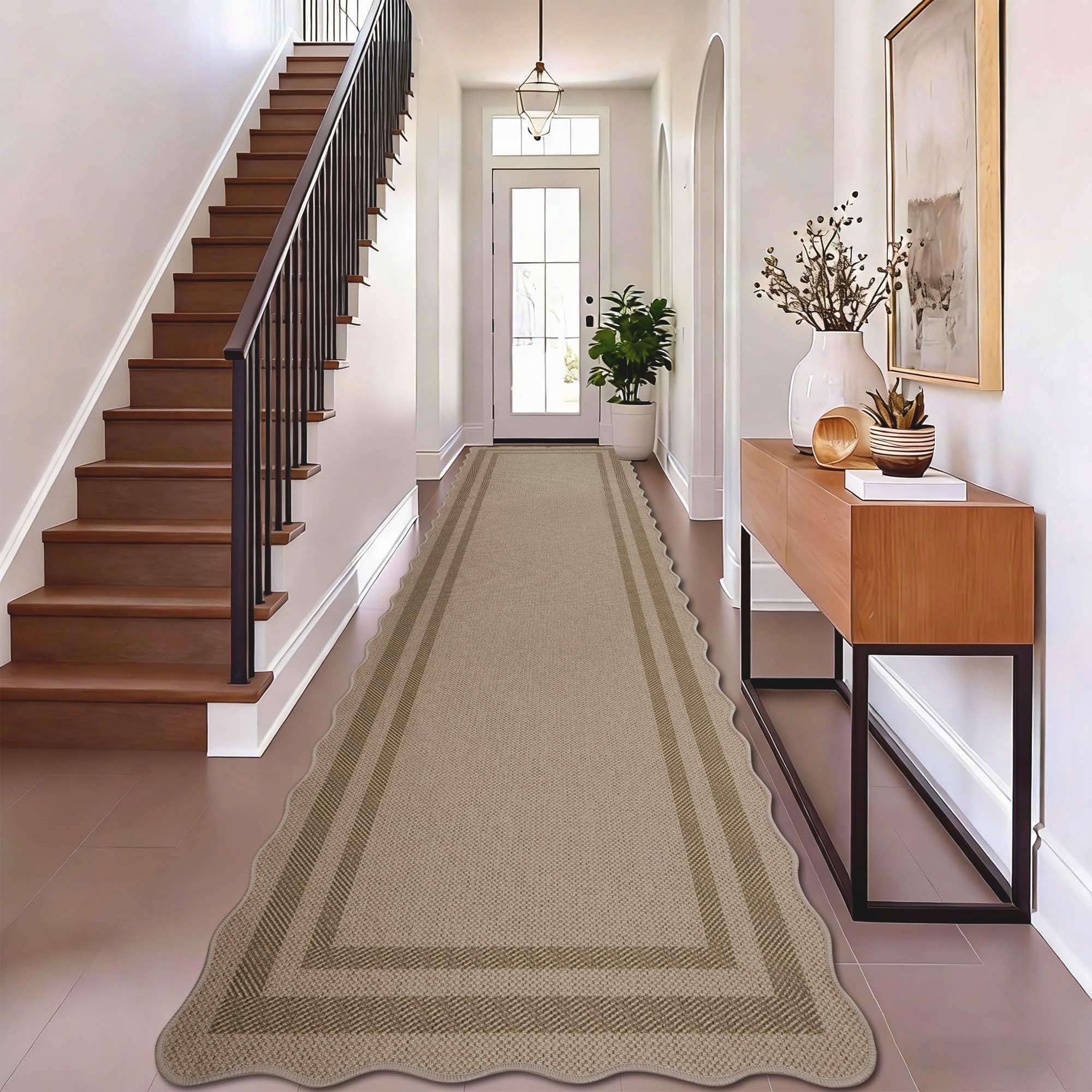 Homcomodar Runner Rug for Hallway 80x300cm Non Slip Carpet Runners Washable Jute Look Kitchen Runner Rug for Hallways Kitchen Bedroom Entryway Laundry Room(Brown-Border) — image 1