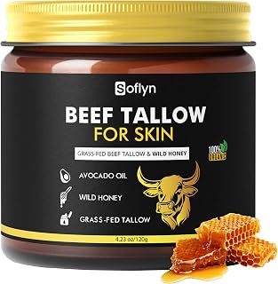 Beef Tallow for Skin Moisturizer 100% Grass-Fed | Natural Moisturizer for Skin, Face, Lips & Body | Nutrient-Rich Balm for Dry, Sensitive & Mature Skin | 4.2oz 120g Glass Jar