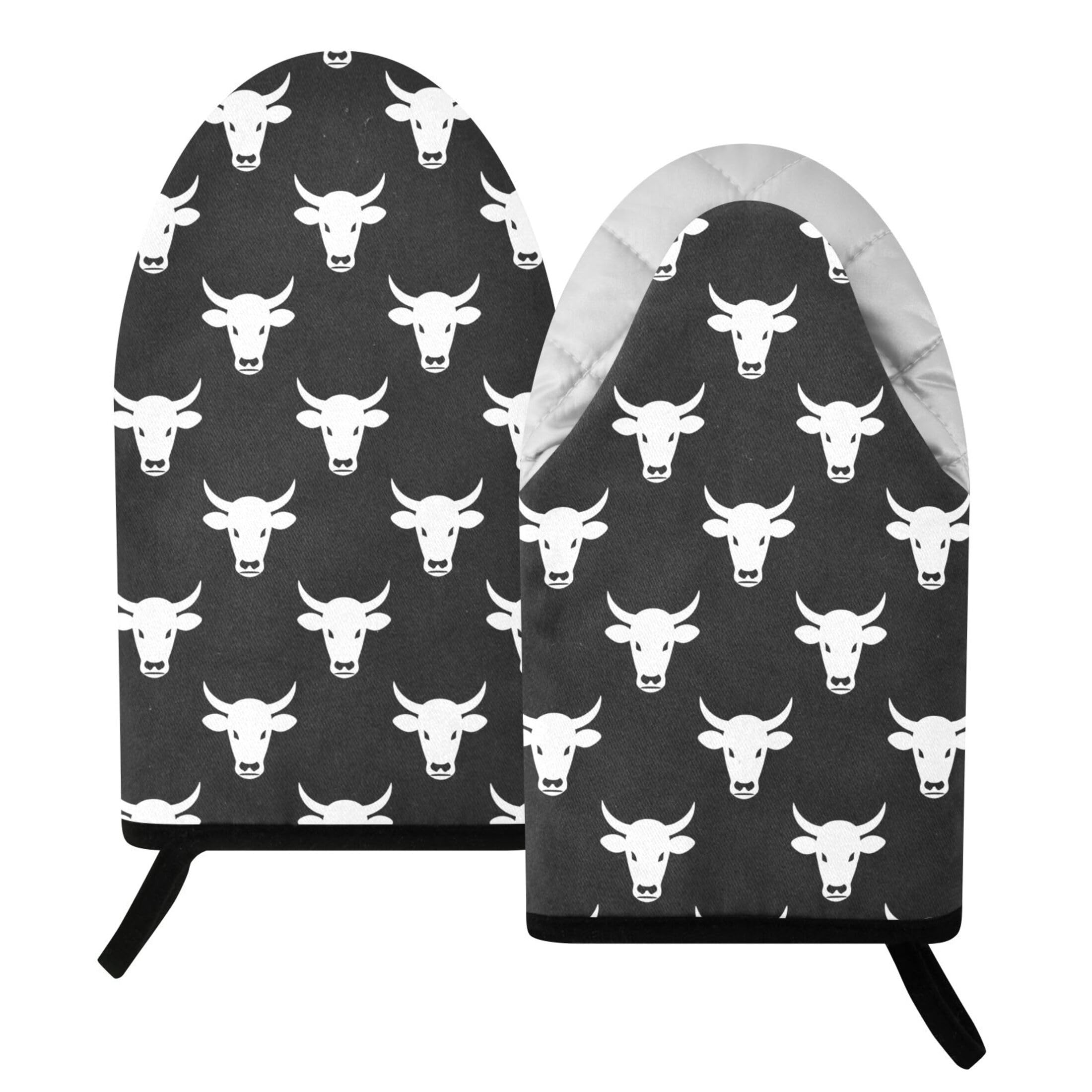 Kutsu Cow Heads Oven Mitts for Kitchen, Heat Resistant Cotton Oven Gloves for BBQ Baking Cooking, Breathable Kitchen Essentials, 2 pcs
