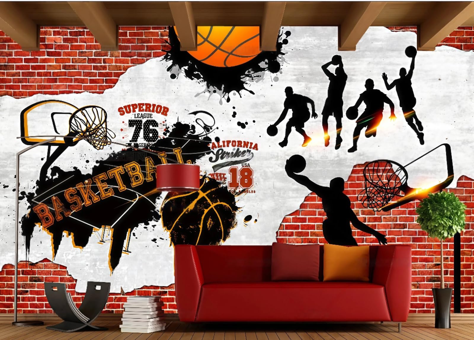 rskjdghshd Wallpaper Retro Nostalgic Cement Wall Letter Ink Basketball Bar Dining Background Wall Western Restaurant Wallpaper Drink Cafe Mural,3D,300x210cm