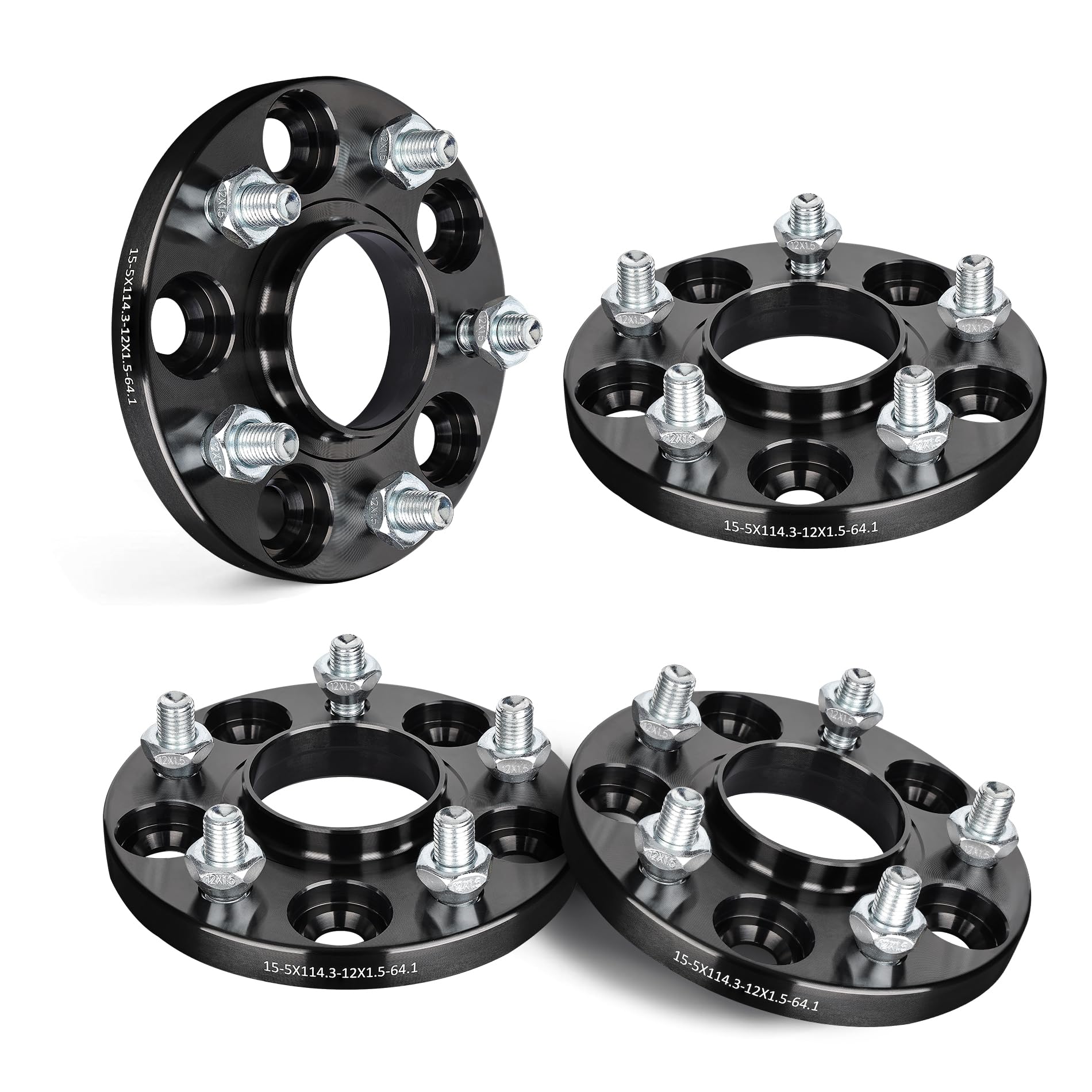 Photo 1 of **FACTORY SEALED**  EVIL ENERGY 5x4.5 Wheel Spacers 15 mm Compatible with Honda Acura, 5x114.3 mm Hubcentric with Lip 5 Lugs 64.1 mm Hub Bore M12x1.5 Studs Wheel Spacer Black