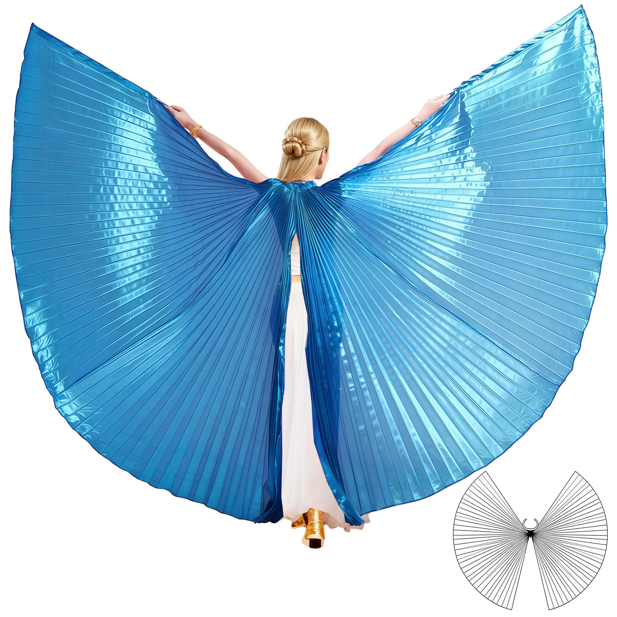 MUNAFIE Alas De Isis Unisex Para Adultos, Para Danza Del Vientre, Capa Con Bastones, Halloween, Danza Del Vientre, Disfraz De Mujer, Para Carnaval, Cosplay, Danza, Azul Claro