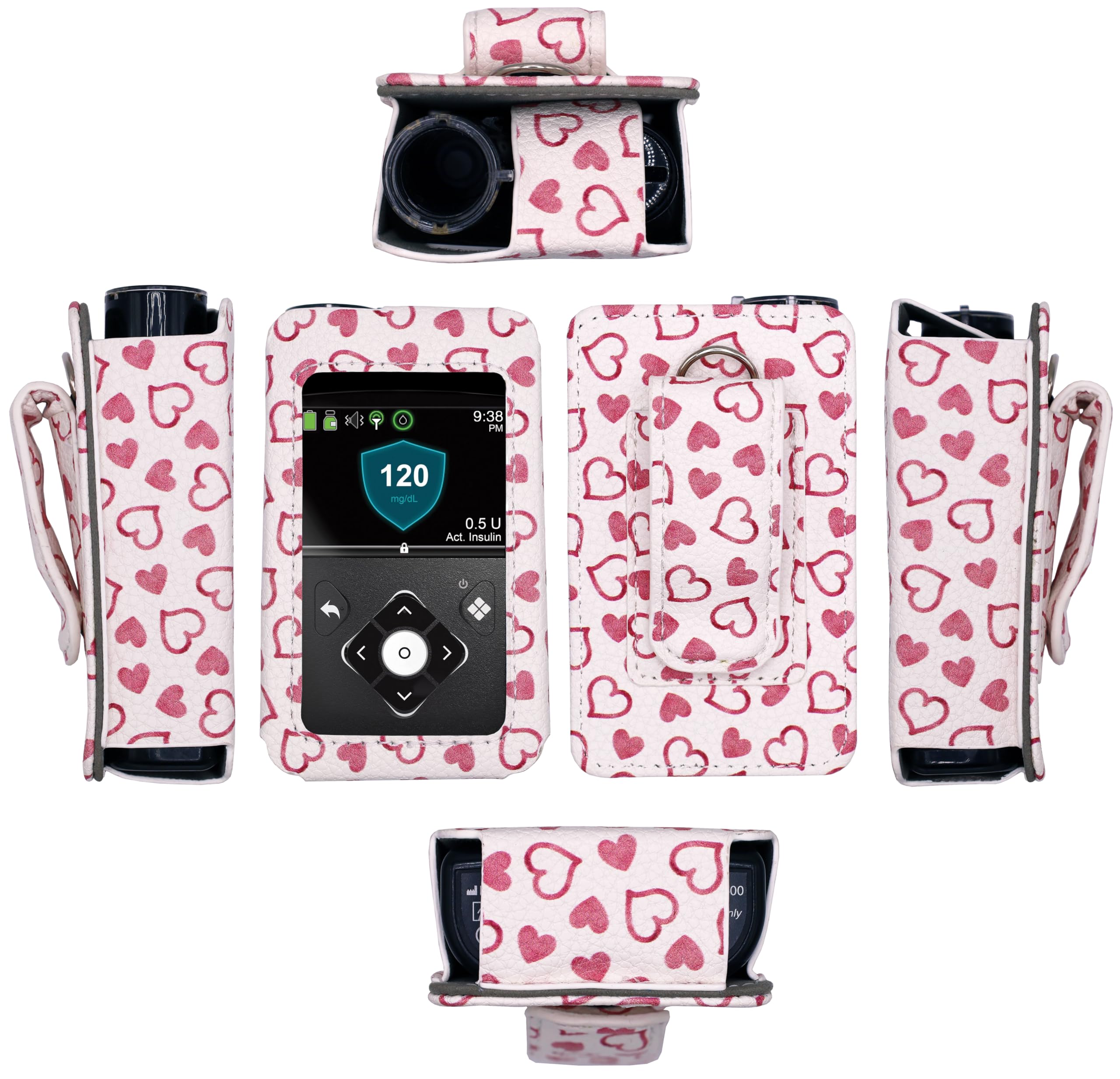 Fitted Designer Leather Case with Screen Protector for Medtronic Minimed Insulin Pump (Minimed 630G / 640G / 650G / 670G / 770G / 780G) (FL8/WHITE)