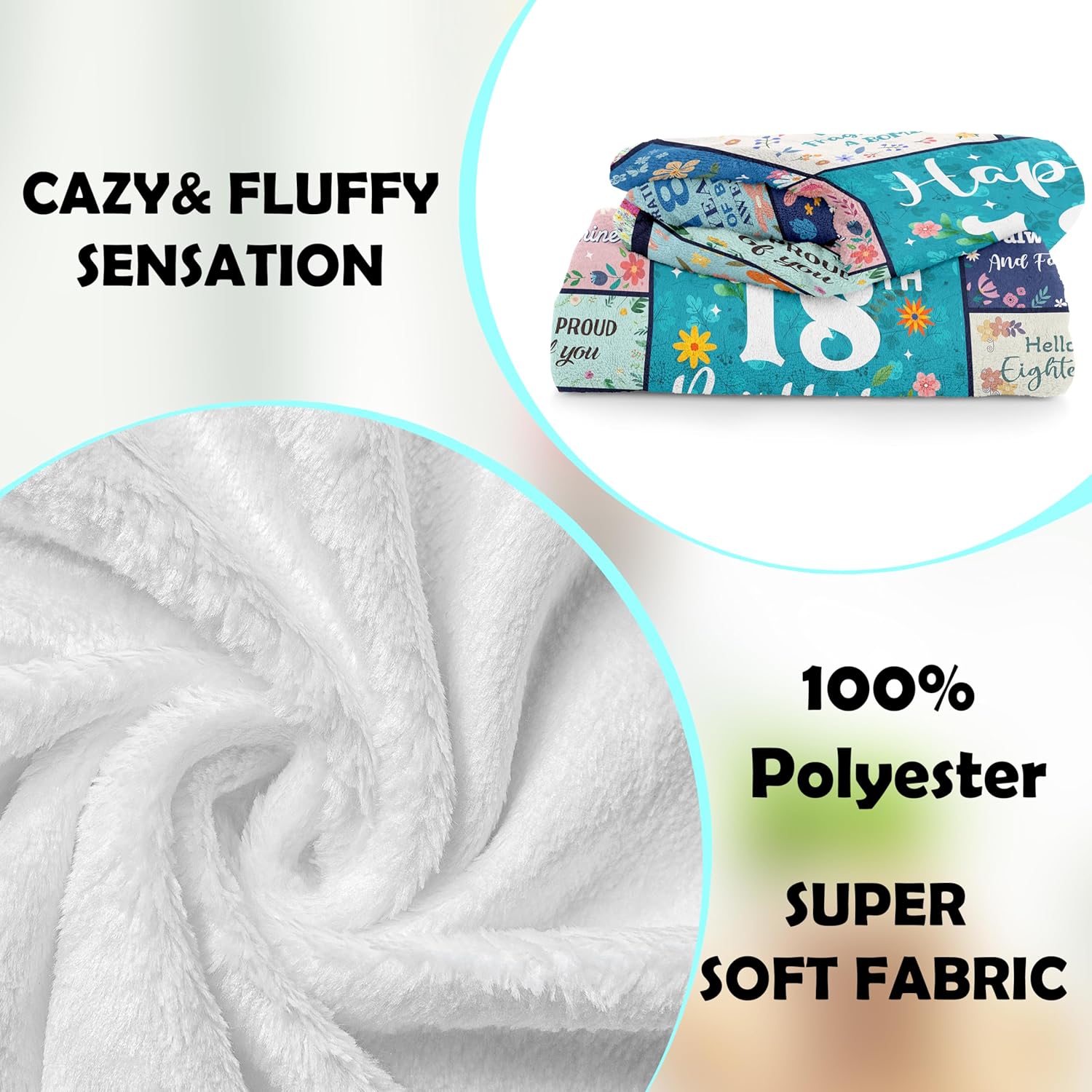 18th Birthday Gifts for Girls, 18 Year Old Girl Birthday Gifts Blanket 60’’X50’’, Best Present for 18 Year Old Girl, Happy 18th Bday Decorations Throw, Eighteen Yr Bday Present