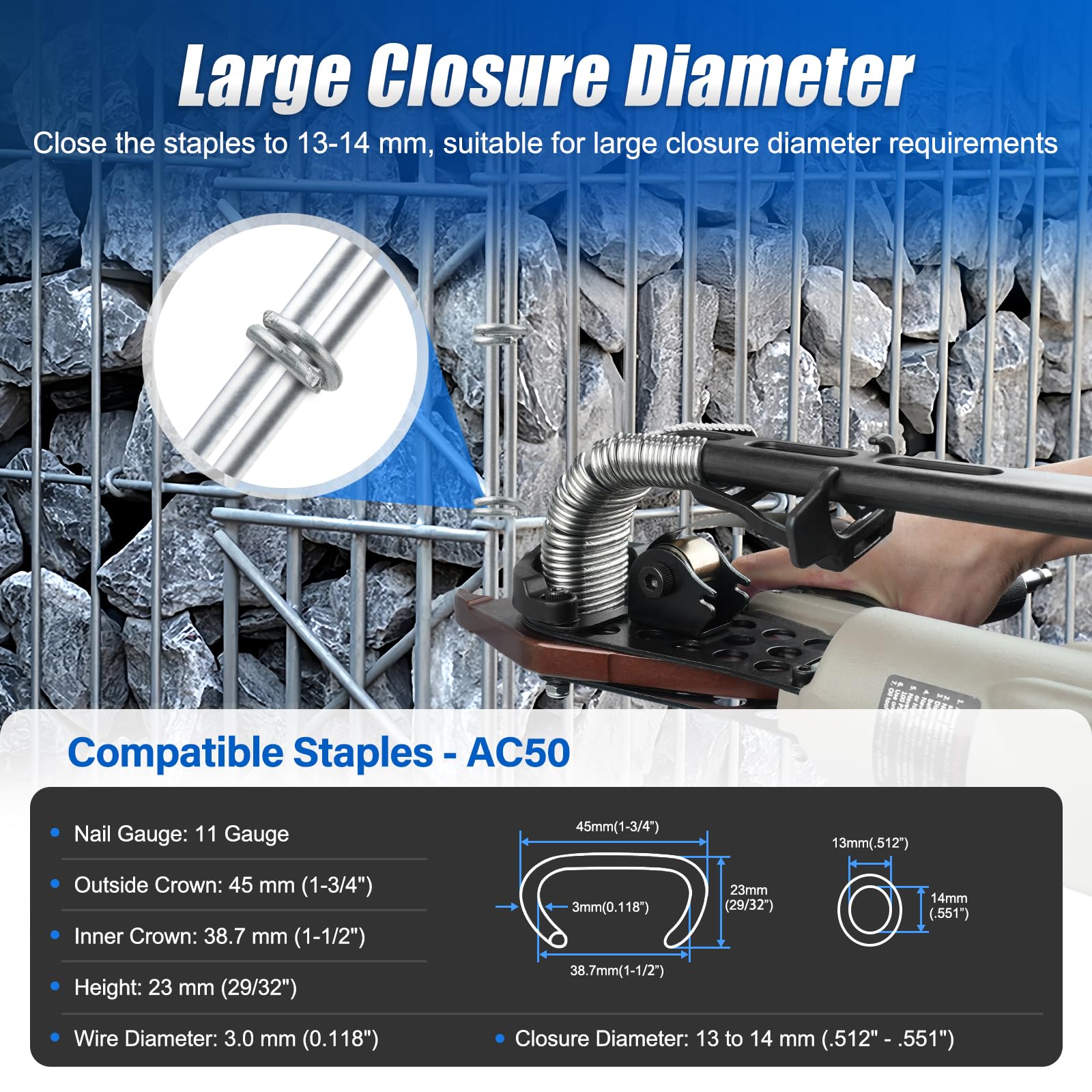 Grapadora neumática de anillo de cerdo de calibre 11 de Woodpecker C130L, diámetro de cierre de 1314 mm, corona de 1 12 pulgadas, pistola de anillo C ligera y potente para esgrima de fronteras,