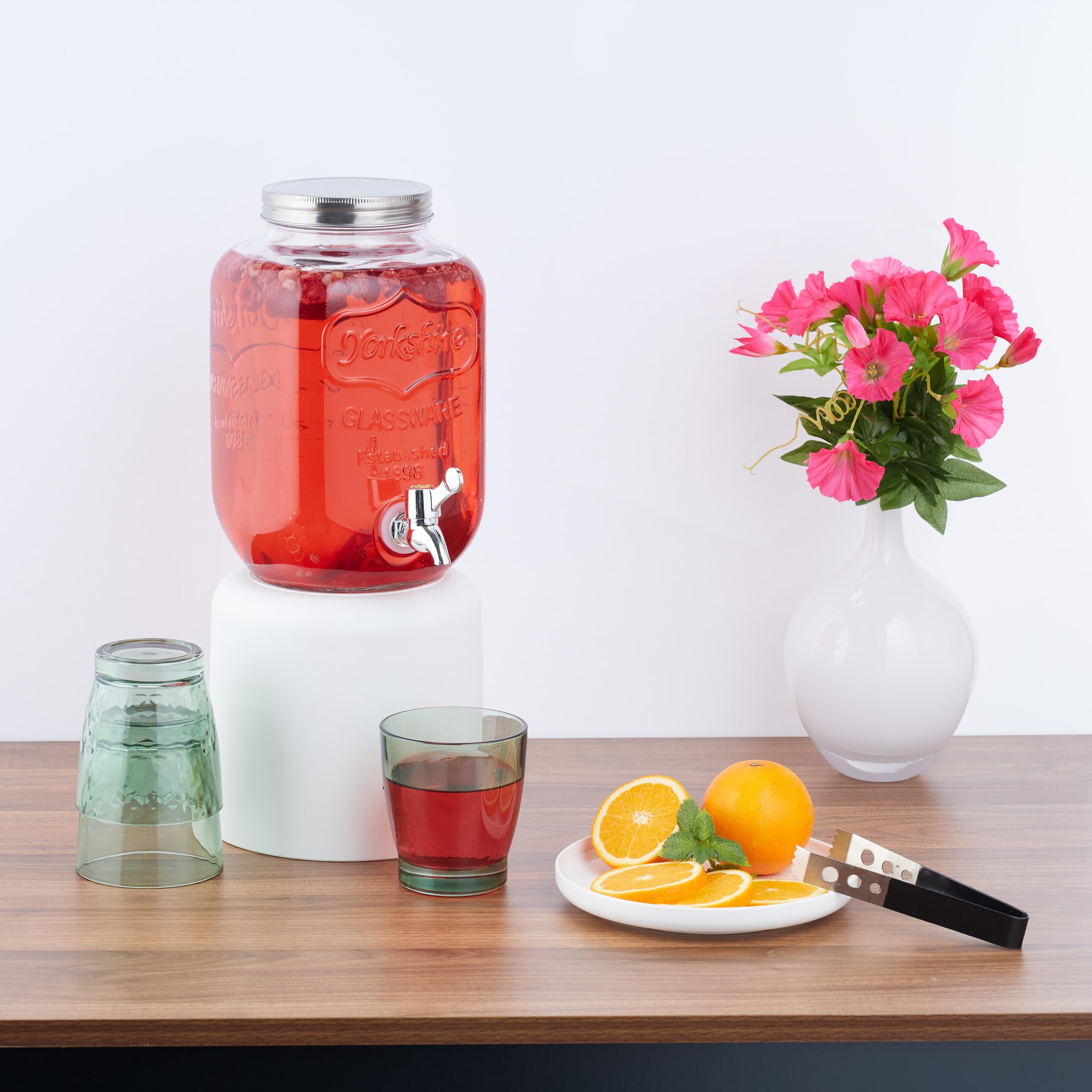 glazen limonadetap - 2,8 liter - met tapkraantje - deksel - reliëf | bol