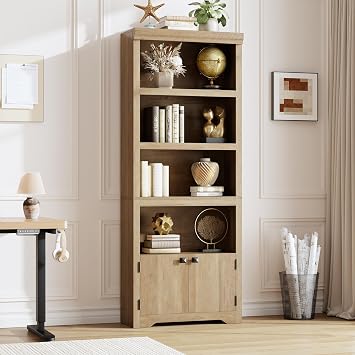 5-Tier Bookshelf, 69 Tall Adjustable Bookcase with Doors, Display Shelf