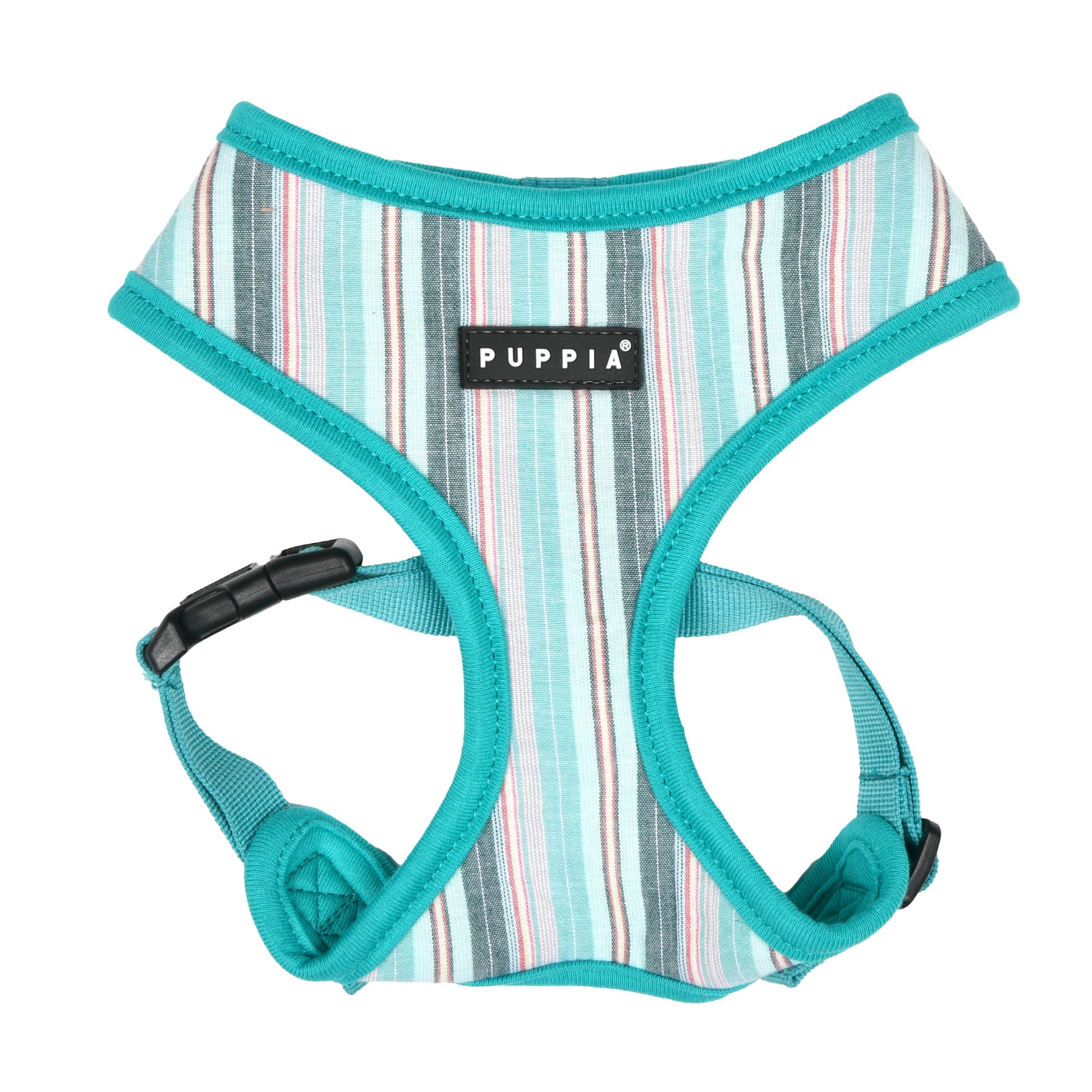 Puppia Theros Dog Harness A (Over-The-Head) Fashionable Striped Pattern Spring Summer Harness for Small and Medium Dogs, Aqua, Large