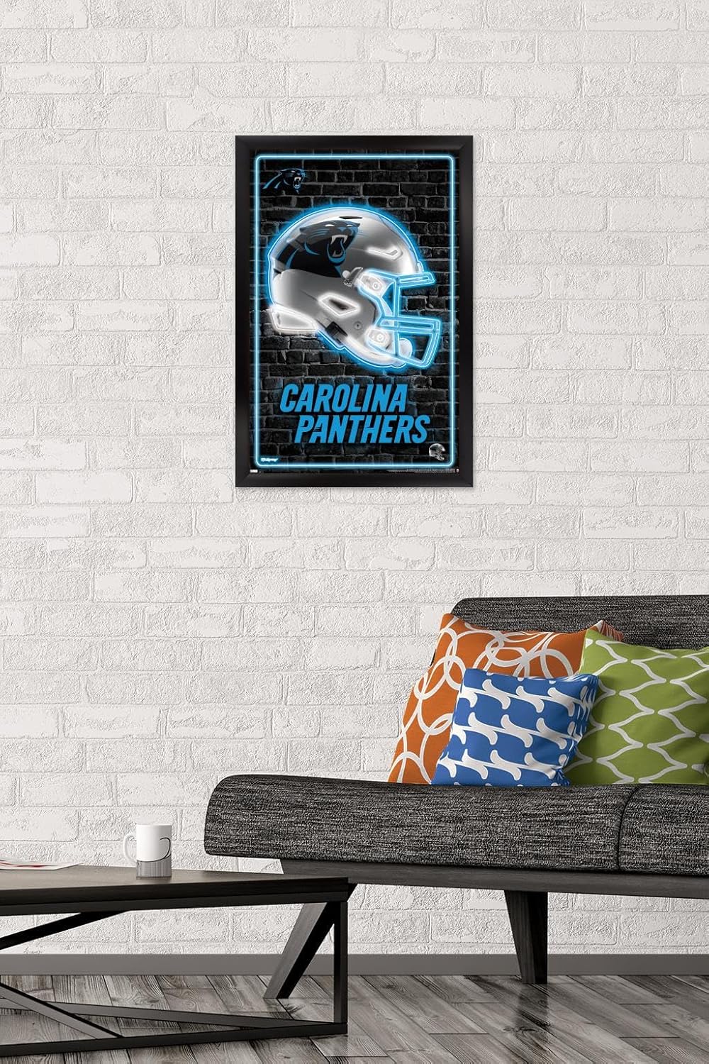 Trends International NFL Carolina Panthers - Neon Helmet 23 Wall Poster, 22.4L x 14.7W, Black Framed Version