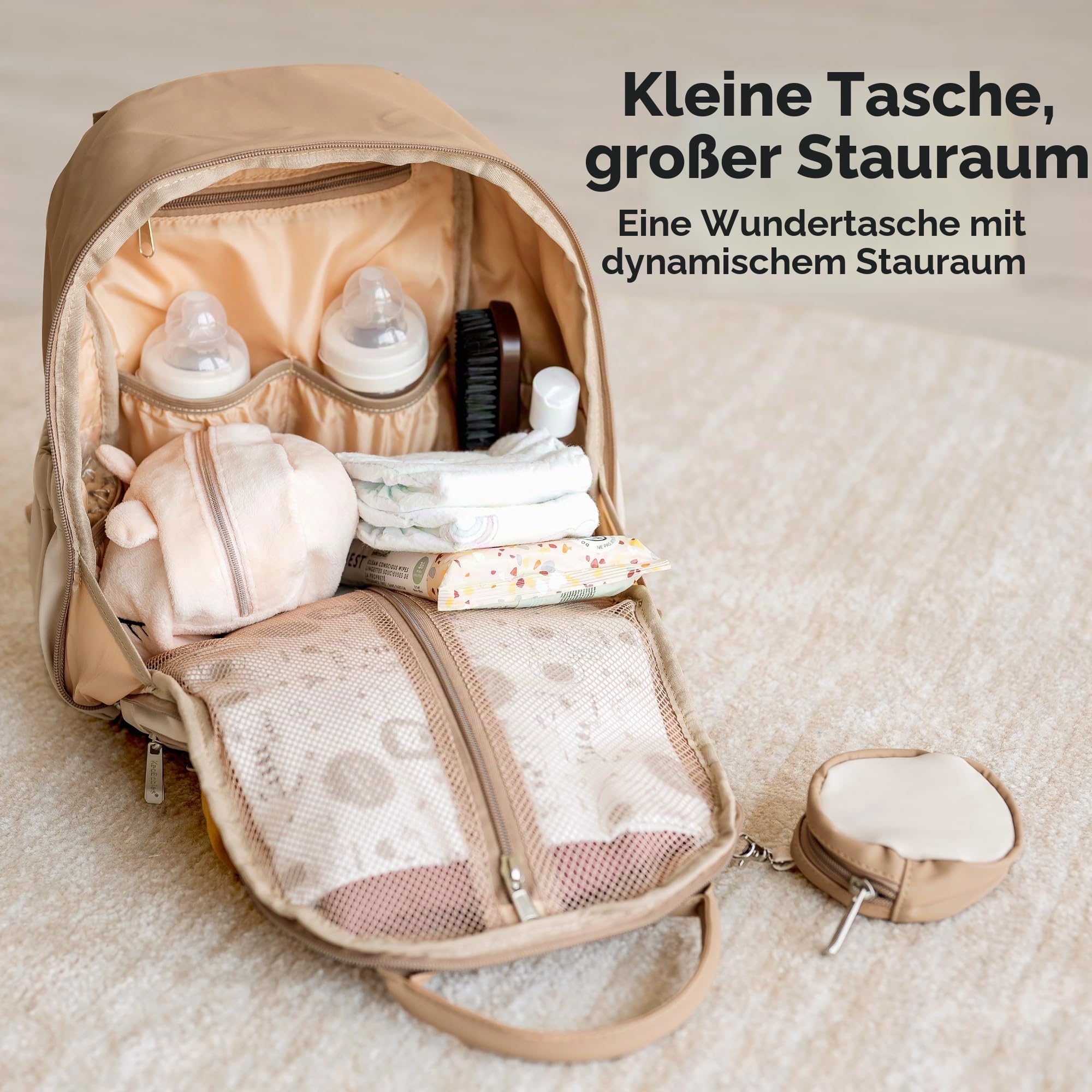 KeaBabies Baby Wickeltasche mit Wickelunterlage - Multifunktionale Reise Wickelrucksack Lässig, Umstands Mommy Bag, Kompakte 12L Kapazität,PU-Leder, Wasserdicht,Unisex,Stilvolle Baby Diaper Bag(Latte)