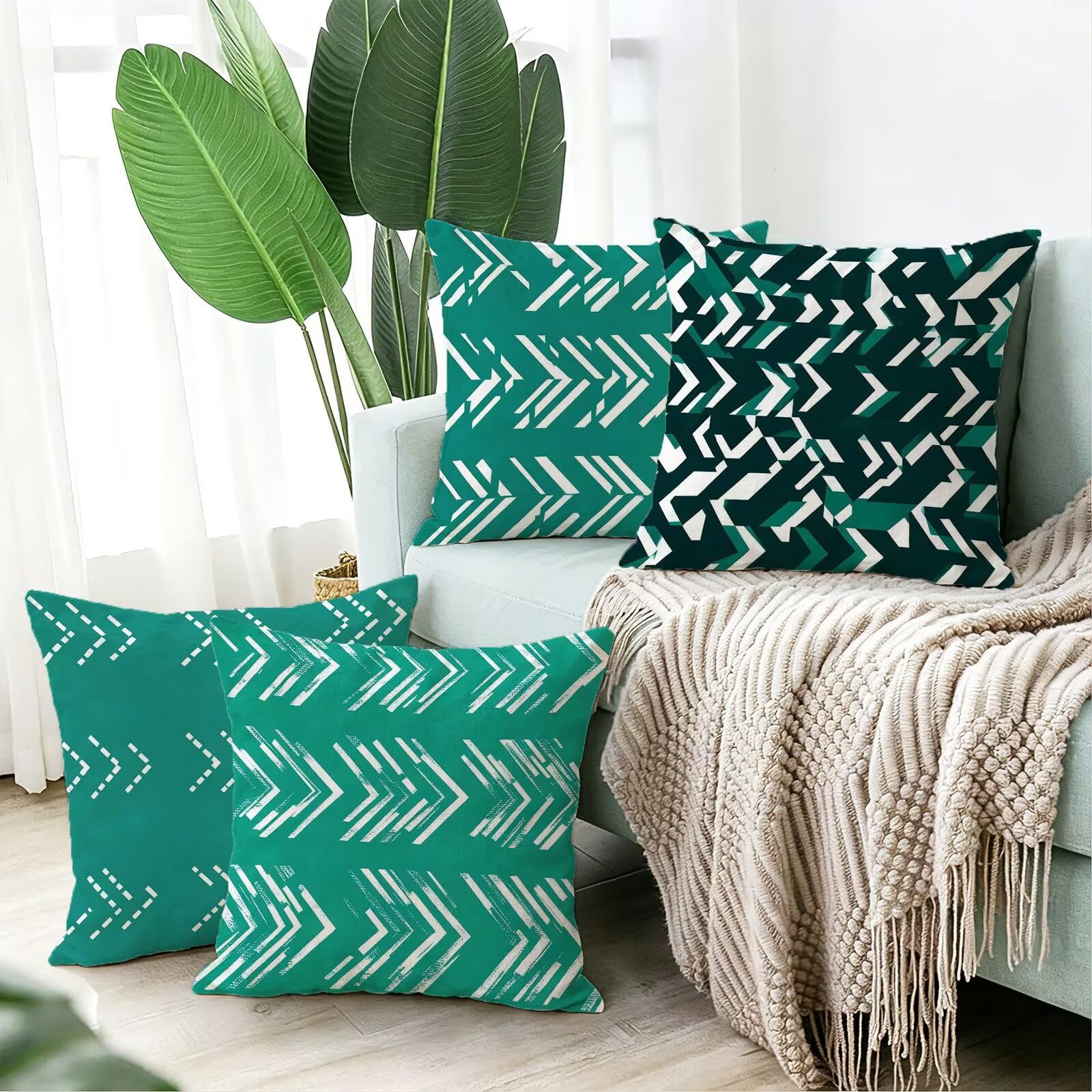Blu Federe Cuscini Divano 65x65cm, Cuscini da Esterno Set de 4, Cod-109 | Lin Copricuscini Decorativi Letto Arredo, per Letto, Soggiorno, Giardino, Esterno, Casa Decorazione Set di 4 Linea