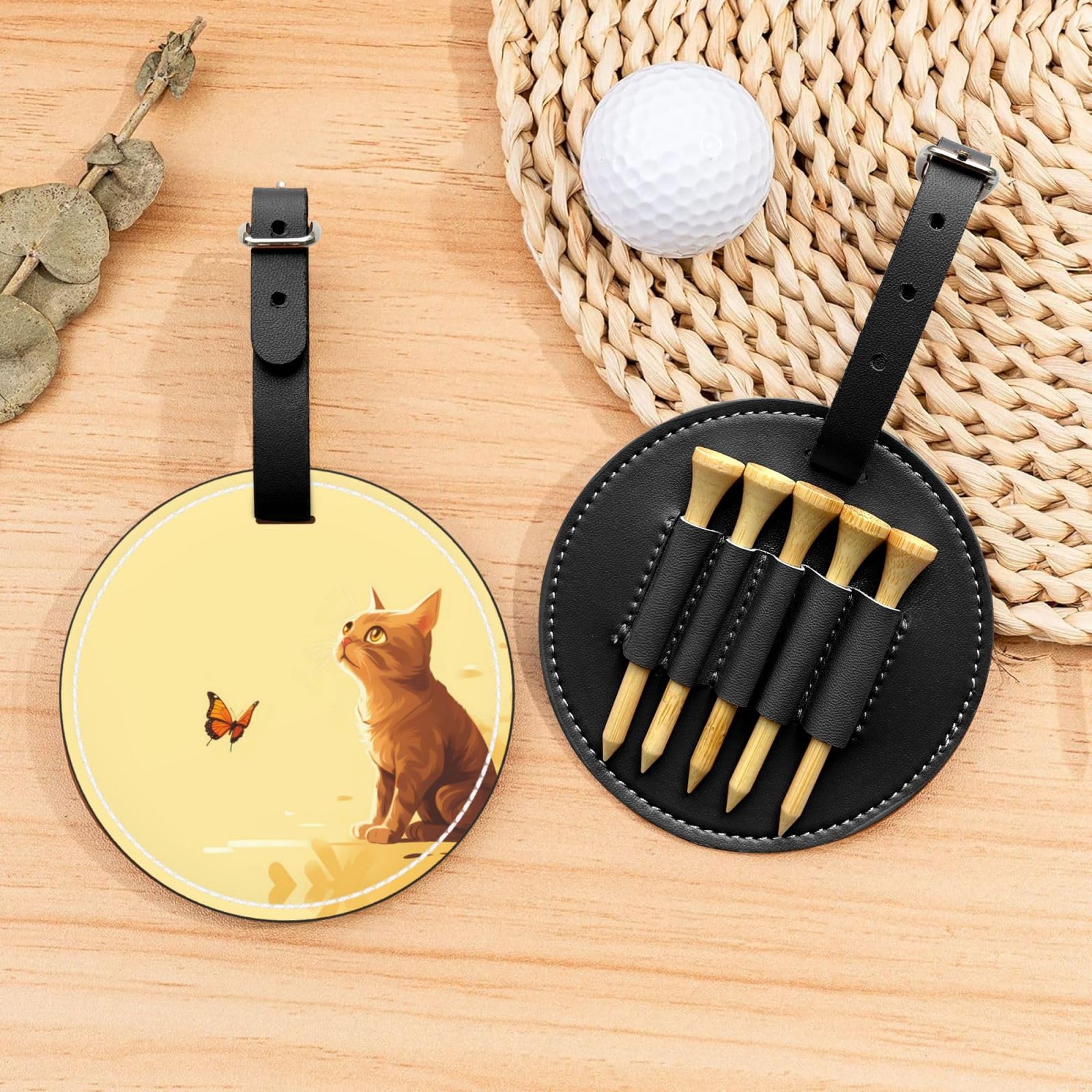 Crouching Cat Black Golf tee Storage Bag - Durable and wear-Resistant Golf Accessories