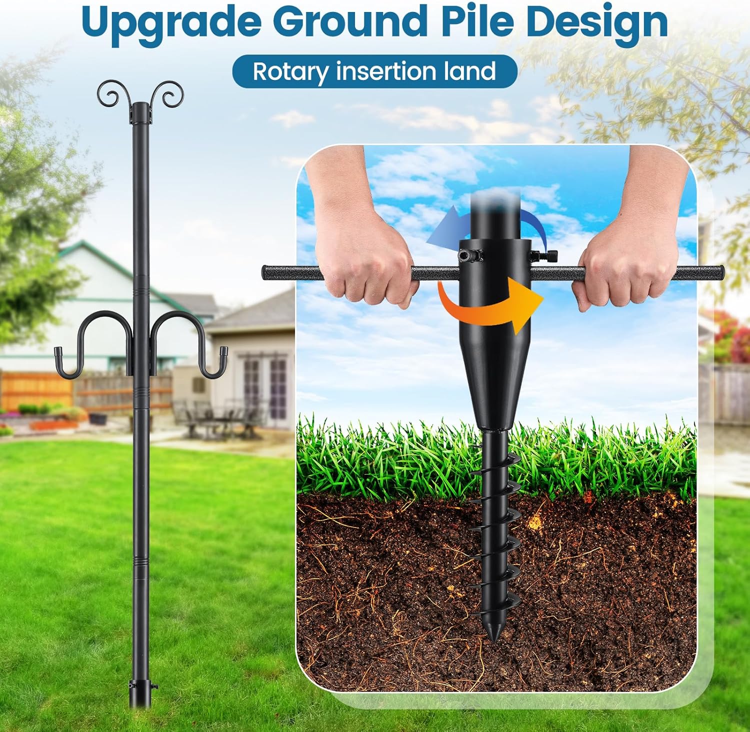 Shepherds Hooks for Outdoor,140 inch 4 Hooks Heavy Duty Adjustable Bird Feeder Pole for Hanging Plant Baskets, Lantern, Hummingbird Feeder Garden Plant, Hanging Wedding Decor,Wind Chimes