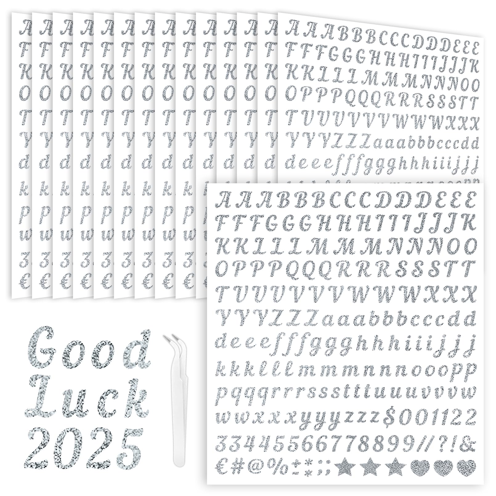 15 Sheets Silver Letter Stickers 1/2 Inch | Waterproof Vinyl Alphabet & Number Stickers For Crafts