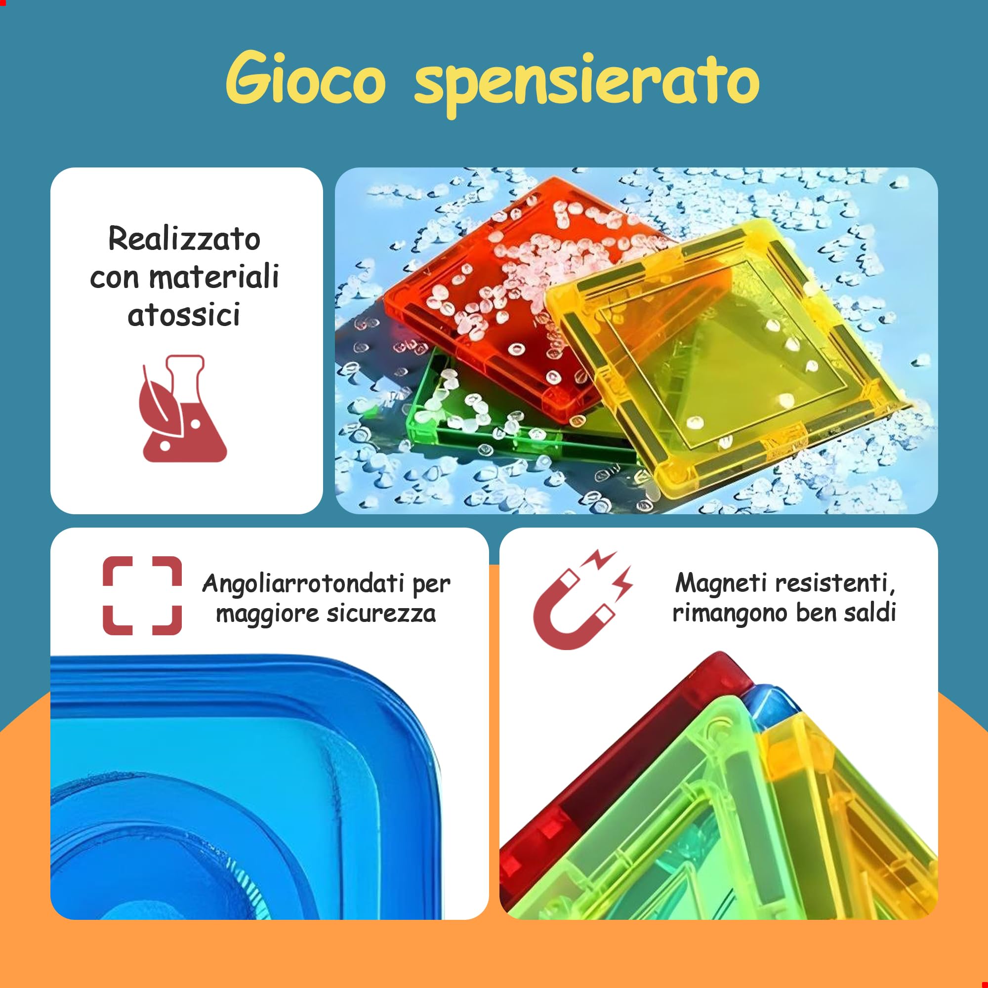 Olvy Set 74 Blocchi Magnetici per Bambini, Piastrelle Magnetiche Montessori, Gioco di Costruzioni Magnetiche 3+ Anni, Giocattoli Educativi per Ragazzi e Ragazze