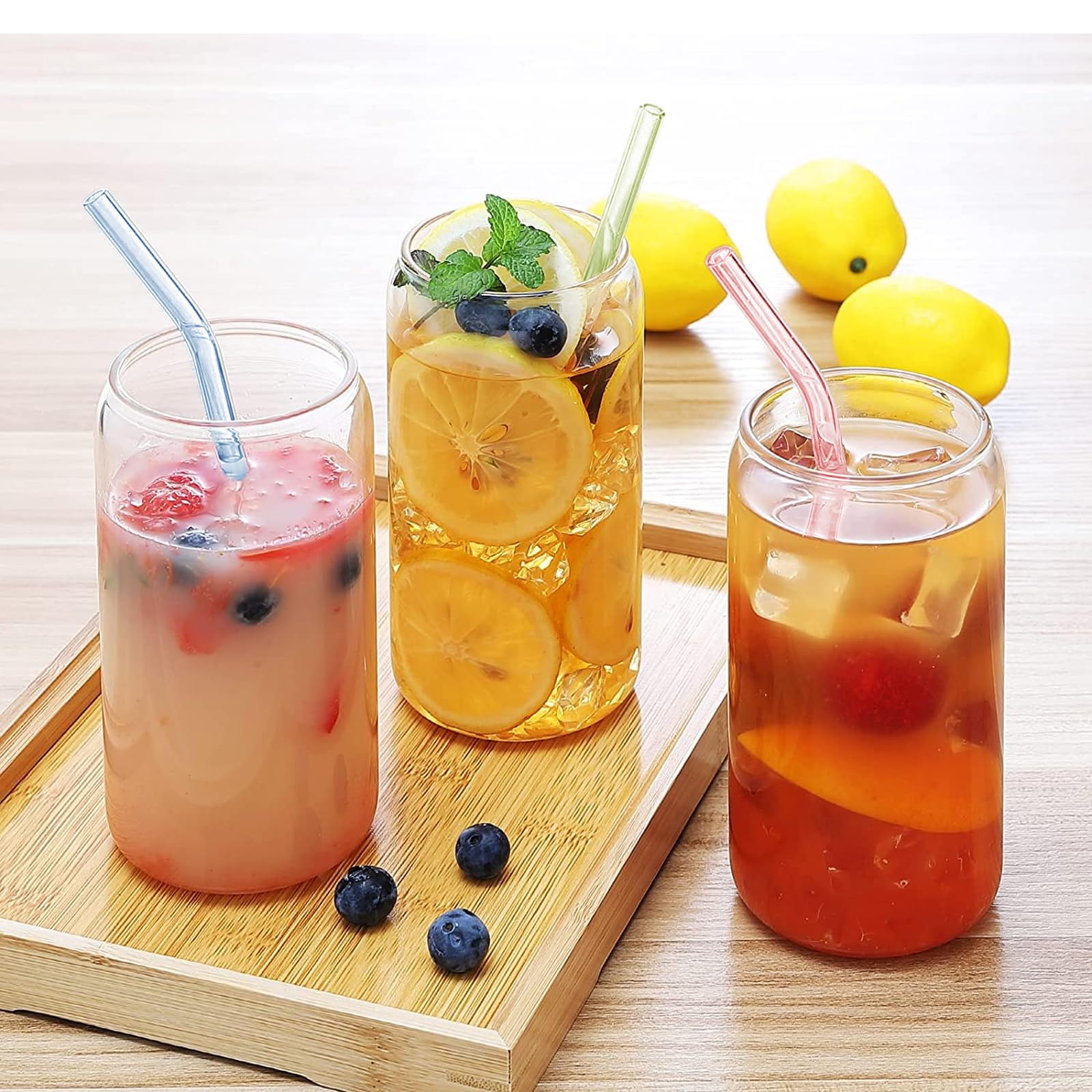 Reusable Glass Straws Shatter Resistant 8” x 8mm, 10 Pcs Colorful Glass Drinking Straws with 2Pcs Cleaning Brush, Including 5 Straight and 5 Bent Reusable Straws for Beverage, Milk, Juice, Coffee: 30 Colorful