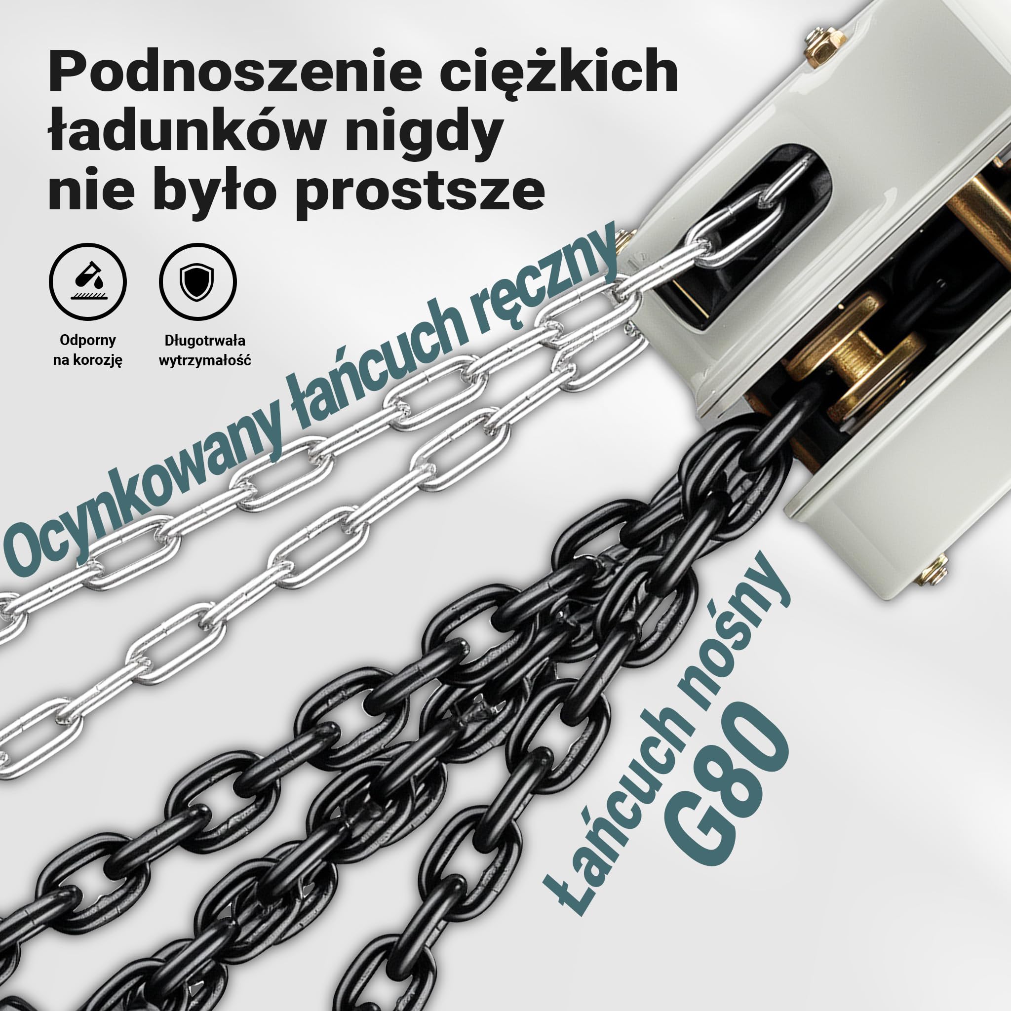 Wiltec Mini wciągnik łańcuchowy o nośności do 2 t i łańcuchem G80 o długości 3 m, z obrotowymi hakami i lekkiej konstrukcji