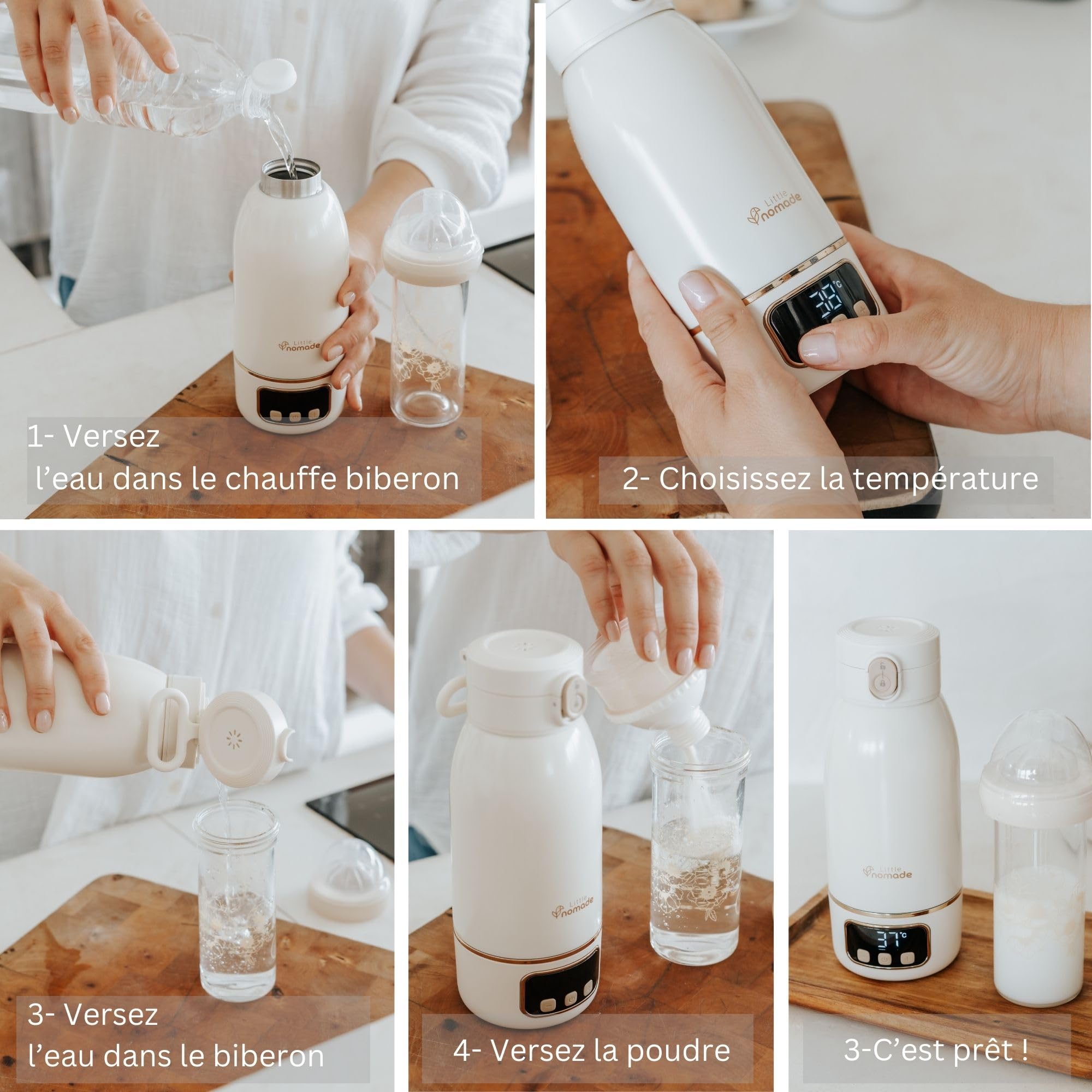 Chauffe Biberon Portable/Voiture/Voyage, 500ml, Universel, Sans Fil, Température Précise,Autonomie 24h, Rechargeable USB, Lait Maternel, Chauffe 3min, Charge 2h,