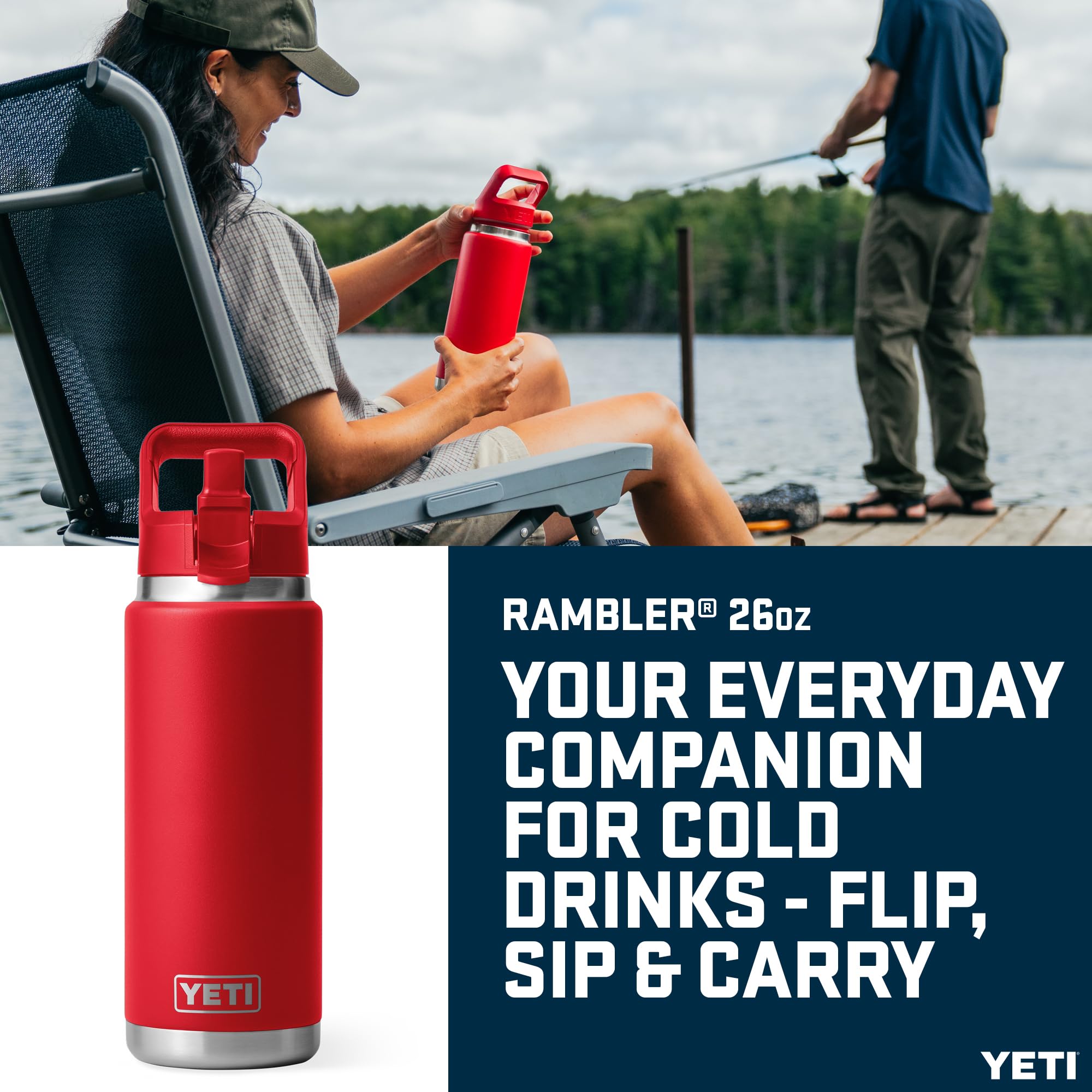 YETI Rambler C Straw Bottle, Stainless Steel Vacuum Insulated Bottle with Leakproof Straw Cap, Rescue Red, 26 oz (769 ml)