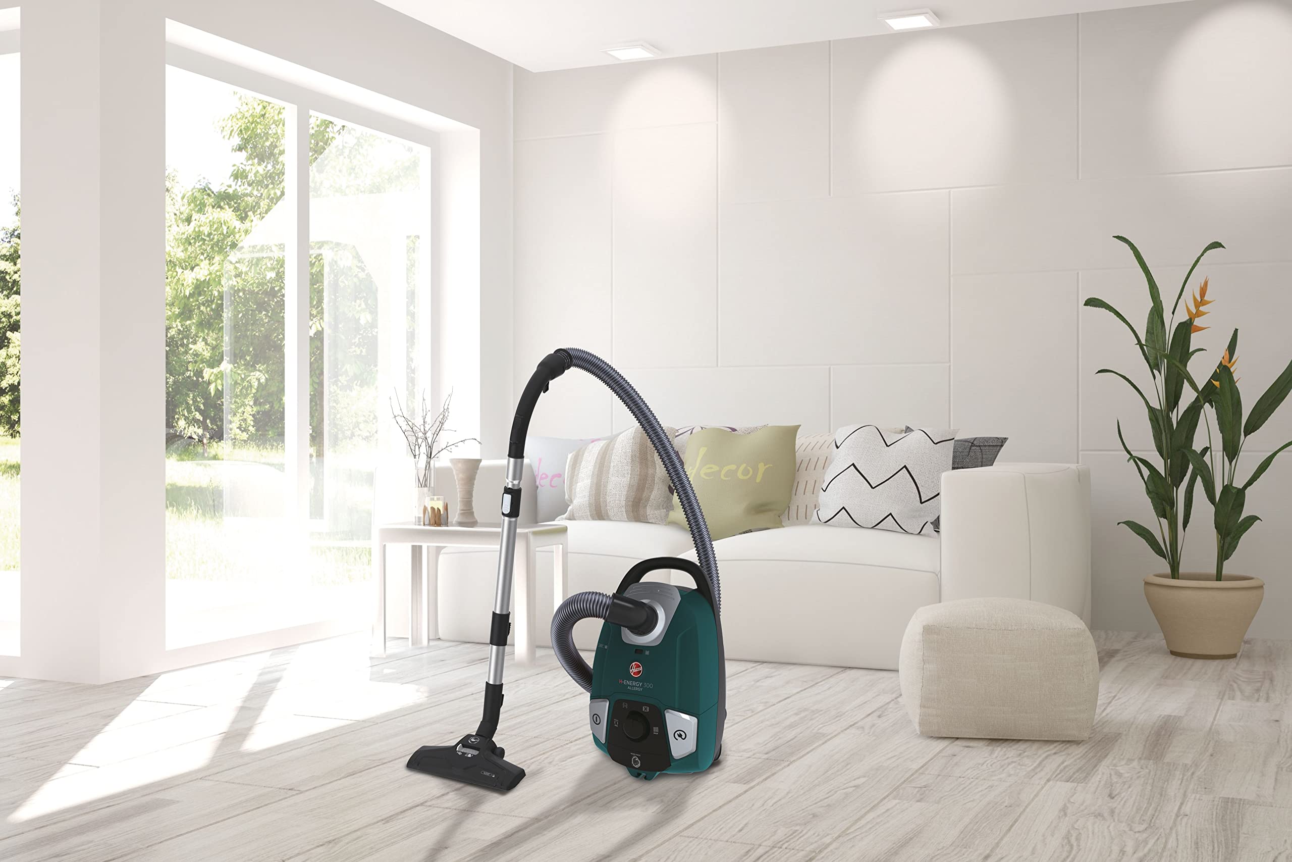 Hoover H-ENERGY 300 HE330ALG 011 Aspirapolvere Con Sacco, Con Filo, 850W, Capacità 3,5 L, Spazzola All Floors e Mini Turbo, Raggio Azione 9,5m, Verde