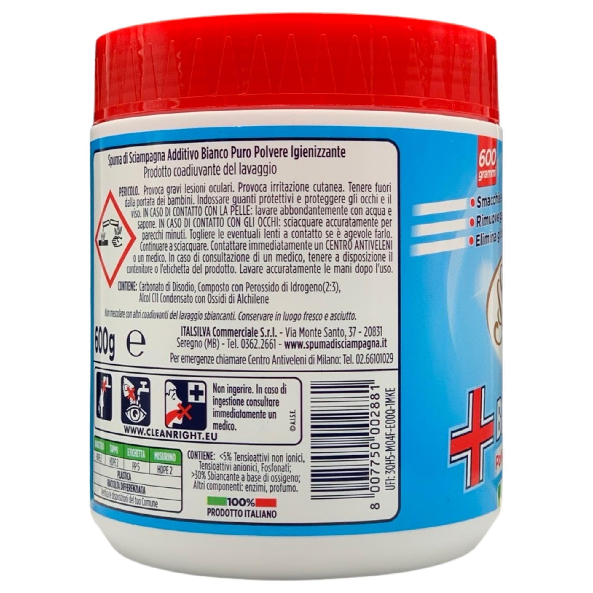 Detergente In Polvere Smacchiatore Additivo BIANCO PURO Igienizzante, Con Ossigeno Attivo. Per Bianchi e Colorati, Elimina Gli Odori 600g (4 Barattoli)